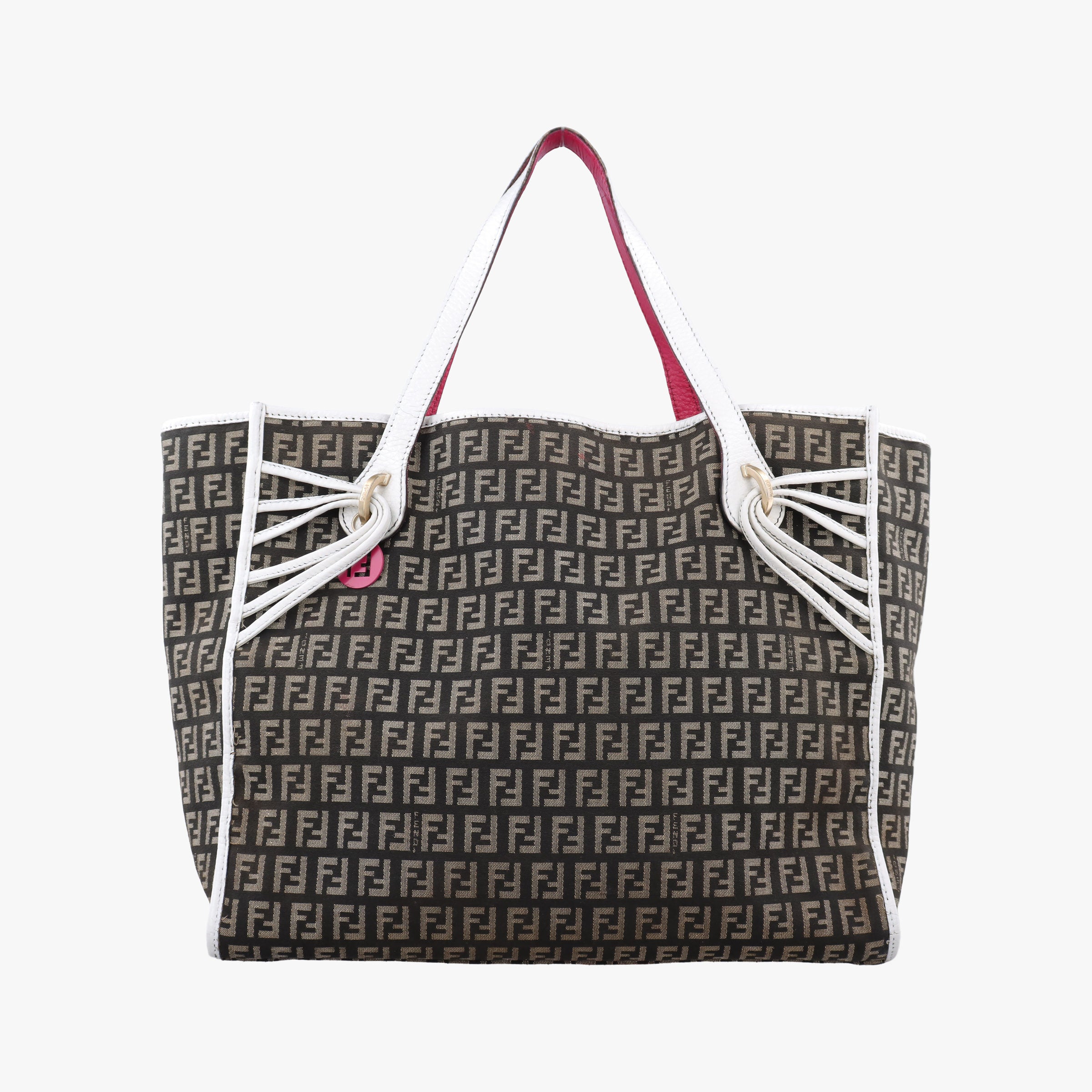 Pre-owned Fendi Zucca Pattern Tote Navy × White Canvas×Leather 8BH153 handbag | stylenewstar