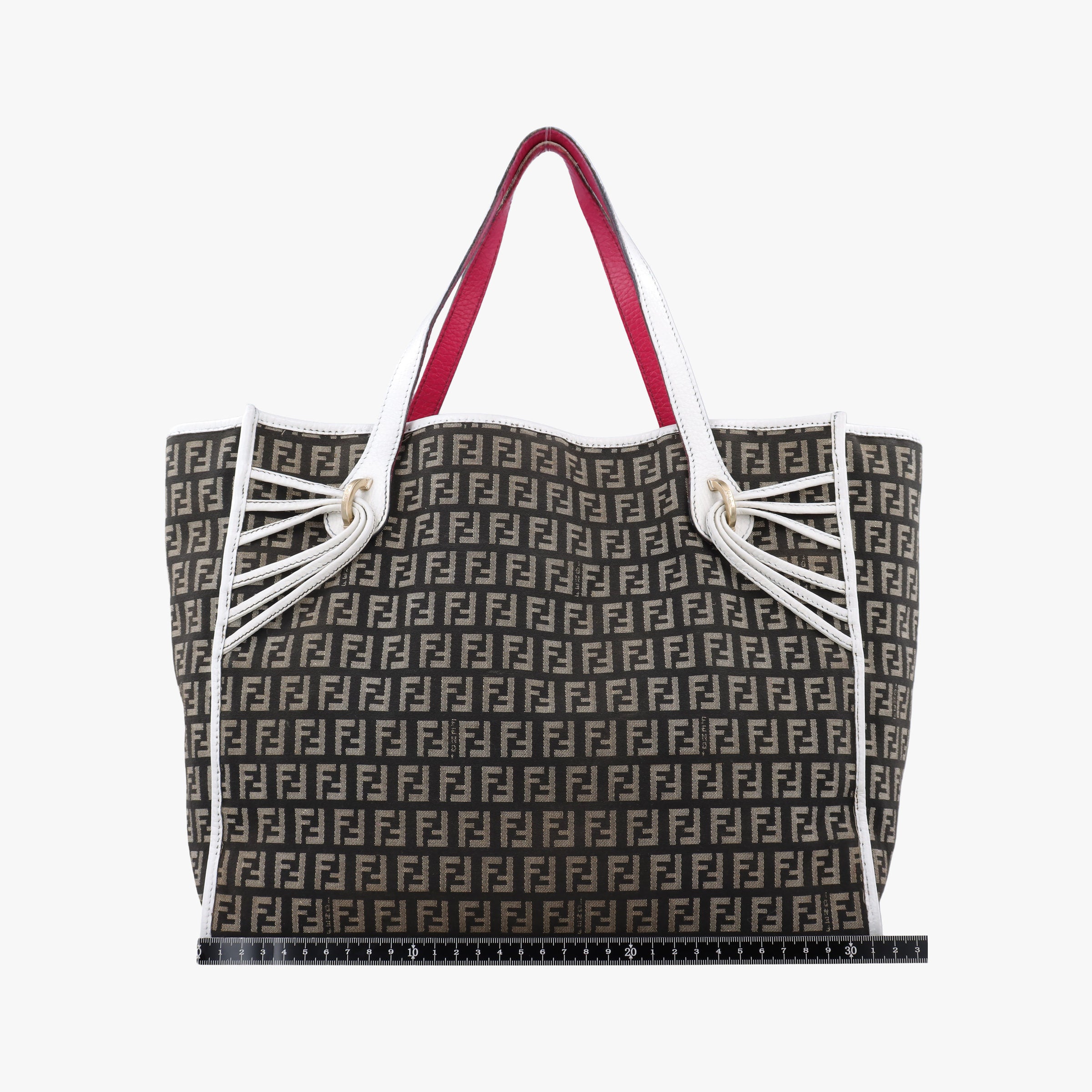Pre-owned Fendi Zucca Pattern Tote Navy × White Canvas×Leather 8BH153 handbag | stylenewstar