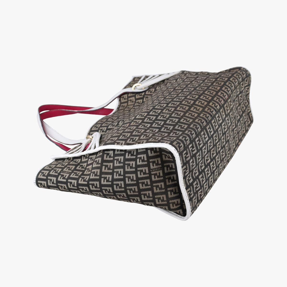 Pre-owned Fendi Zucca Pattern Tote Navy × White Canvas×Leather 8BH153 handbag | stylenewstar
