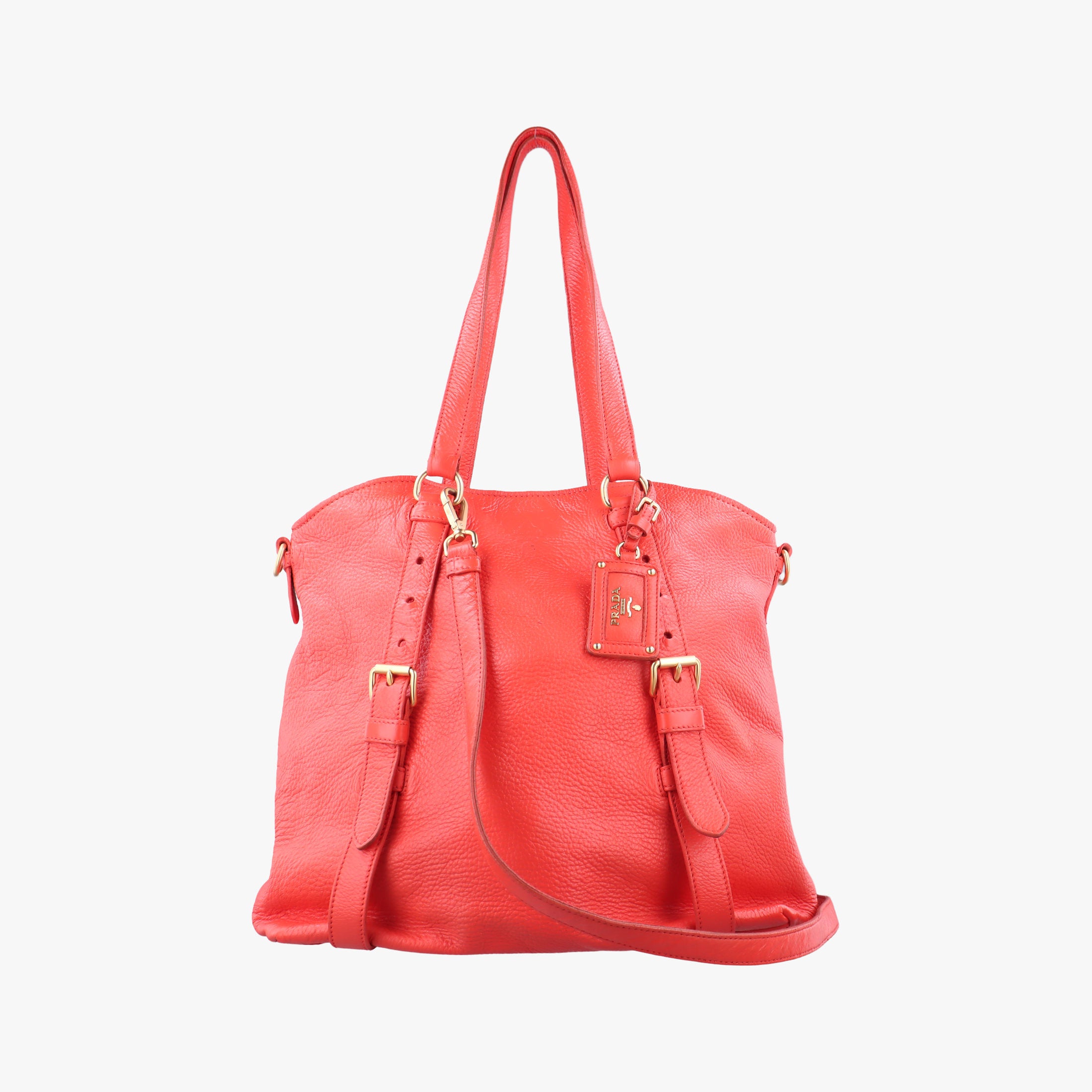 Pre-owned Prada Turquoise New Look Panier Red Leather  shoulderbag | stylenewstar