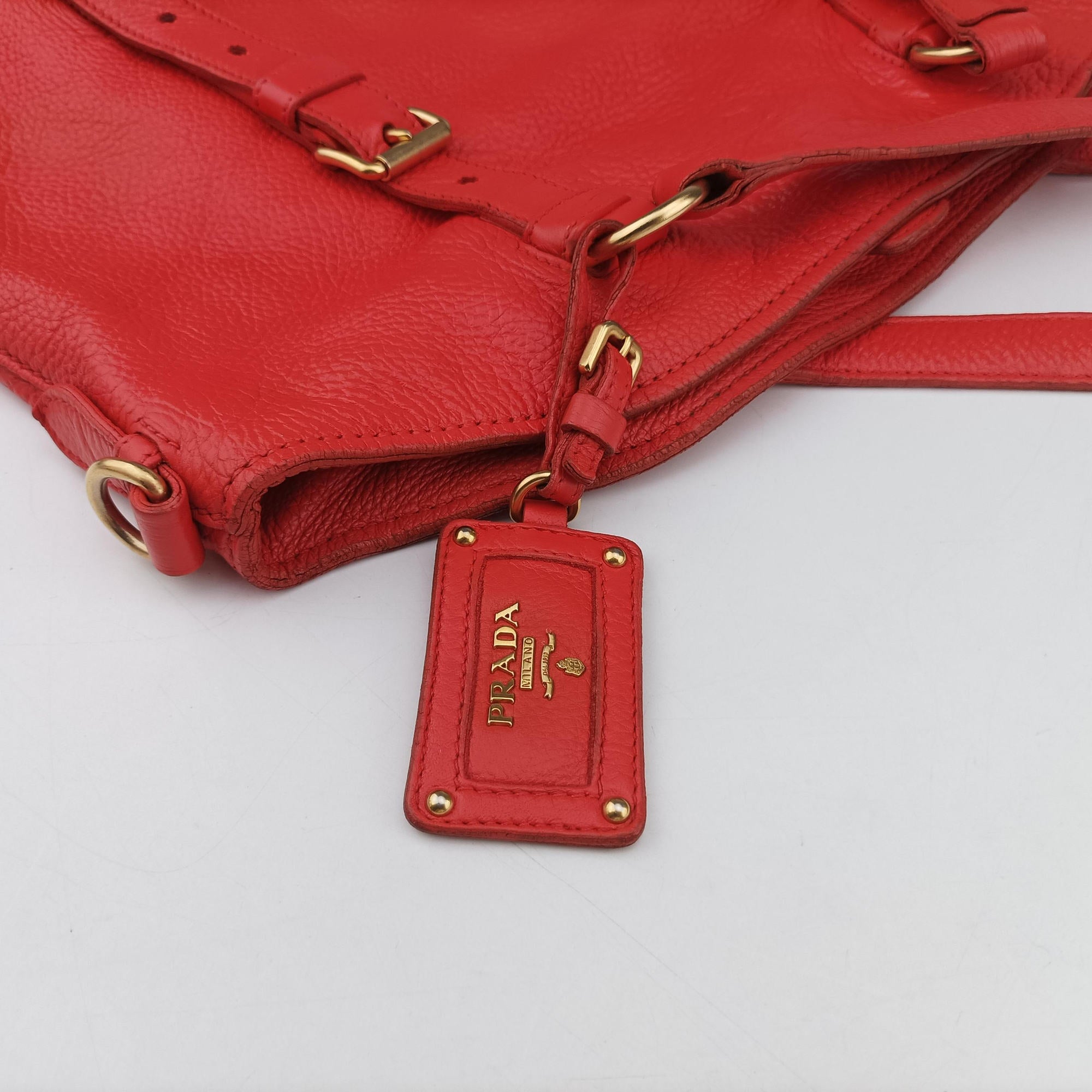Pre-owned Prada Turquoise New Look Panier Red Leather  shoulderbag | stylenewstar