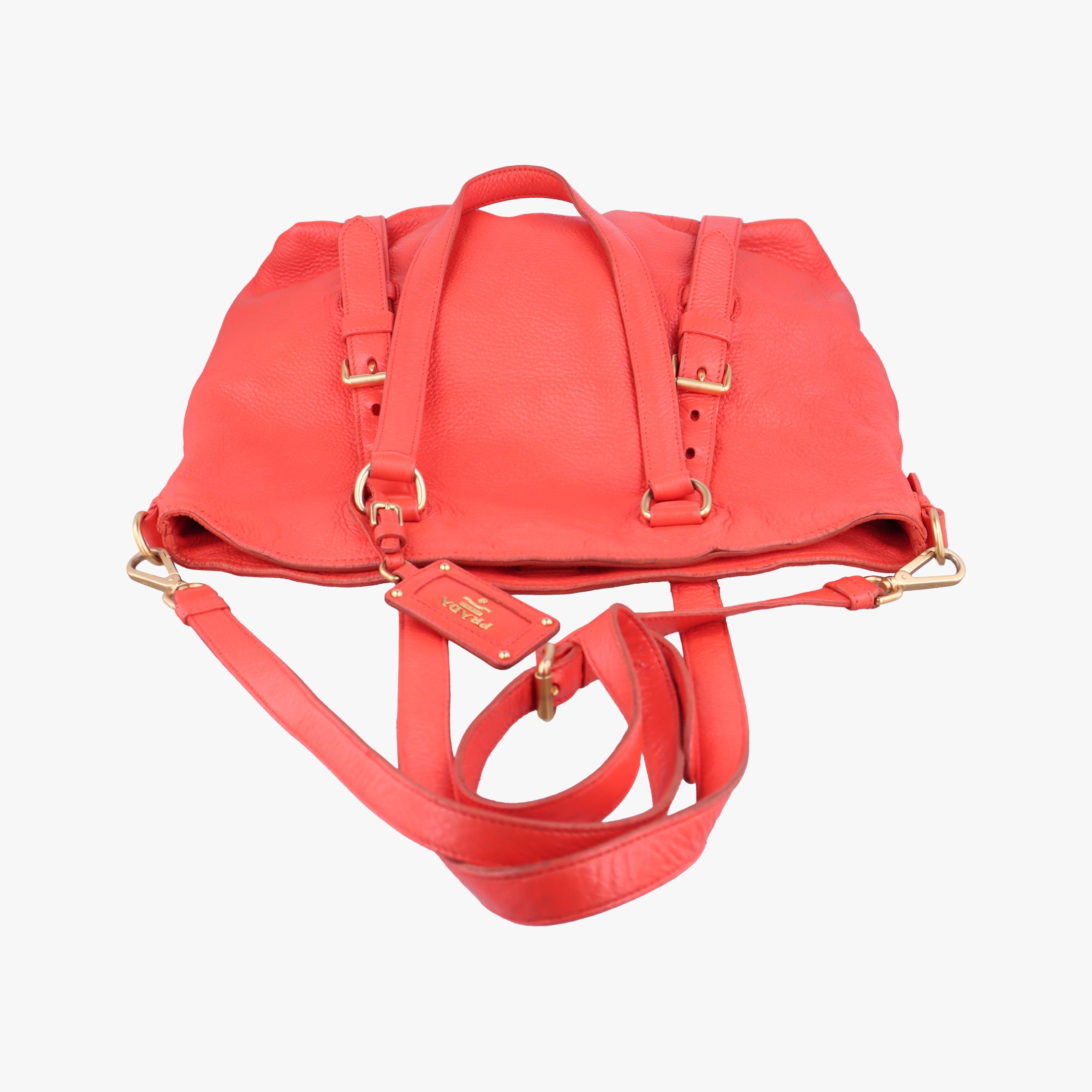 Pre-owned Prada Turquoise New Look Panier Red Leather  shoulderbag | stylenewstar