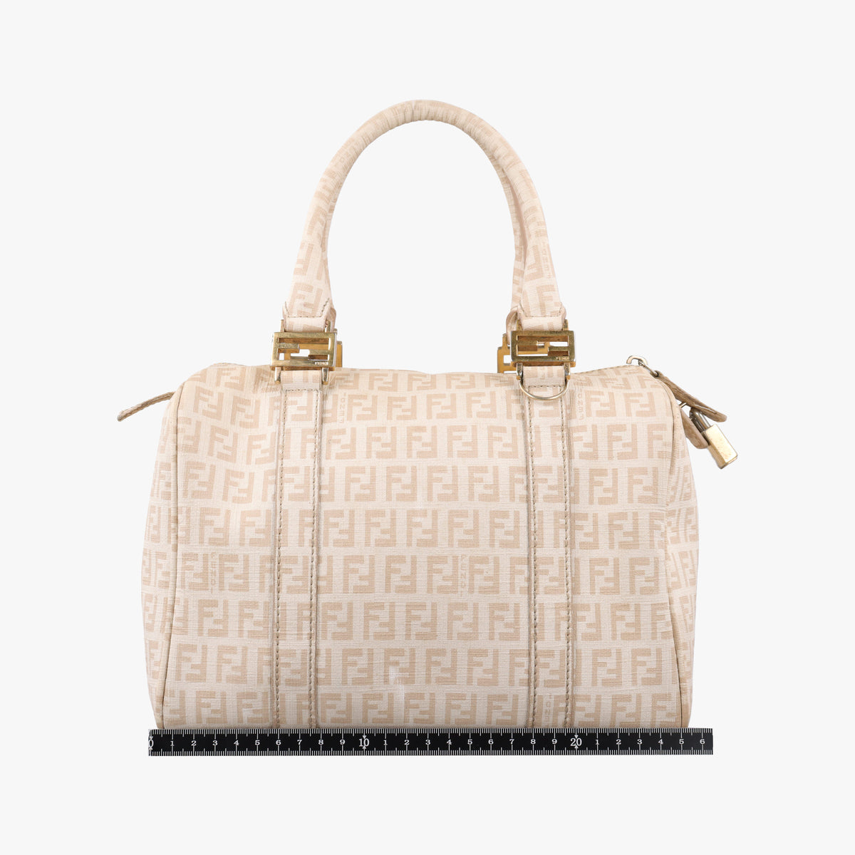 Pre-owned Fendi Zucchino boston Beige PVC coated canvas 8BE068 handbag | stylenewstar