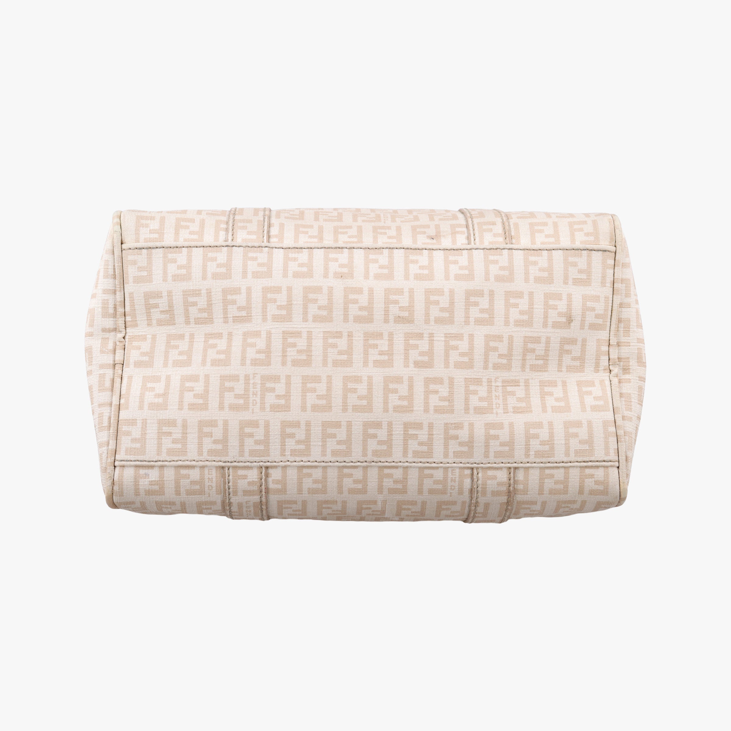 Pre-owned Fendi Zucchino boston Beige PVC coated canvas 8BE068 handbag | stylenewstar