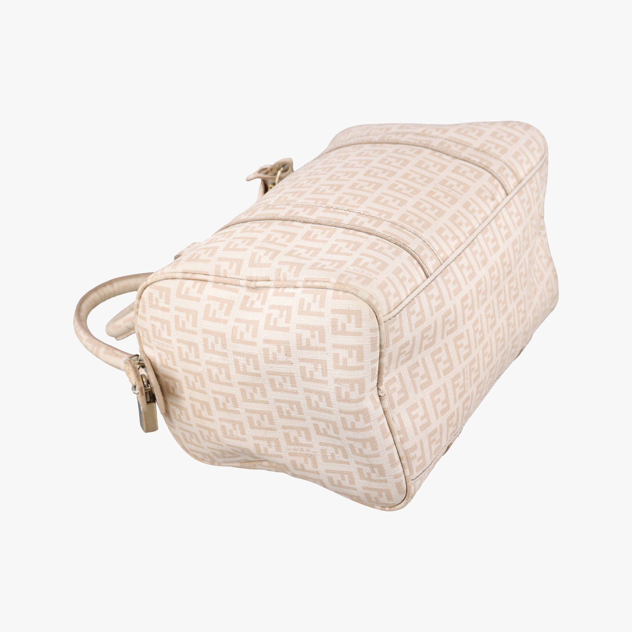 Pre-owned Fendi Zucchino boston Beige PVC coated canvas 8BE068 handbag | stylenewstar