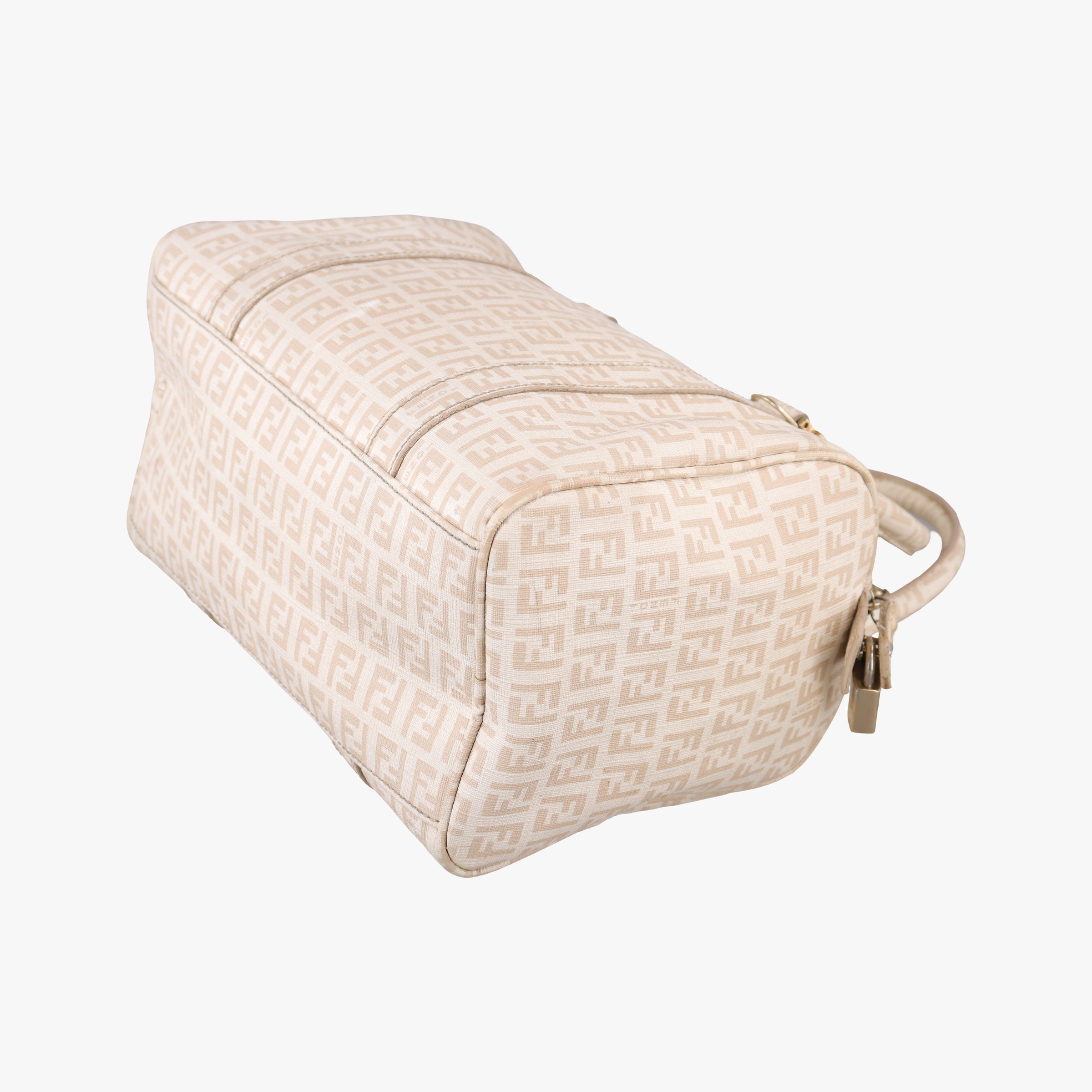Pre-owned Fendi Zucchino boston Beige PVC coated canvas 8BE068 handbag | stylenewstar