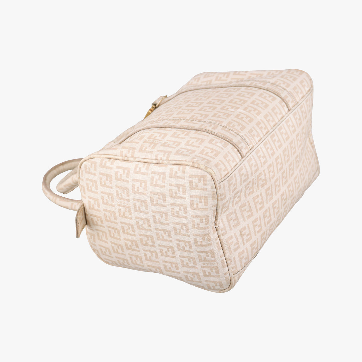 Pre-owned Fendi Zucchino boston Beige PVC coated canvas 8BE068 handbag | stylenewstar