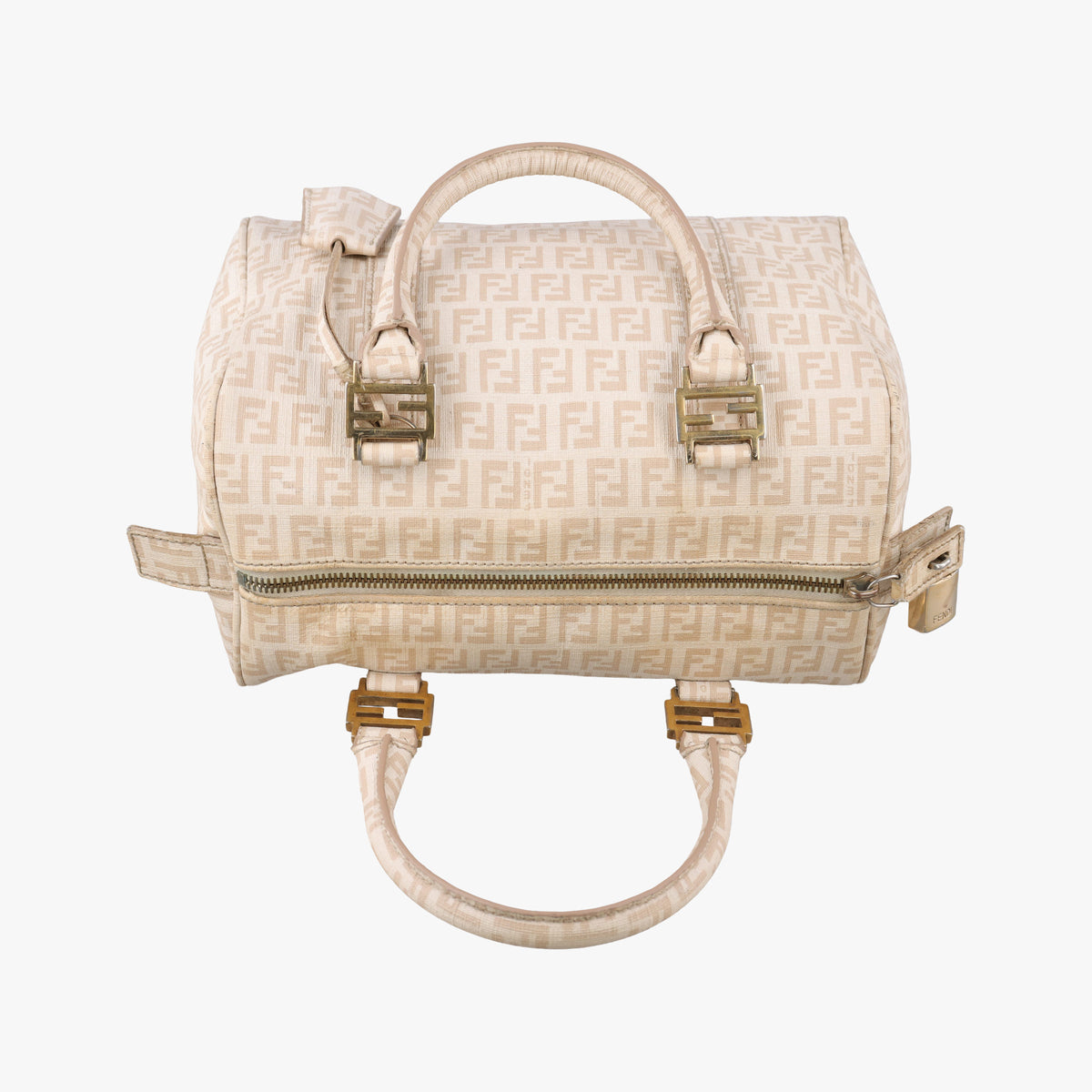 Pre-owned Fendi Zucchino boston Beige PVC coated canvas 8BE068 handbag | stylenewstar
