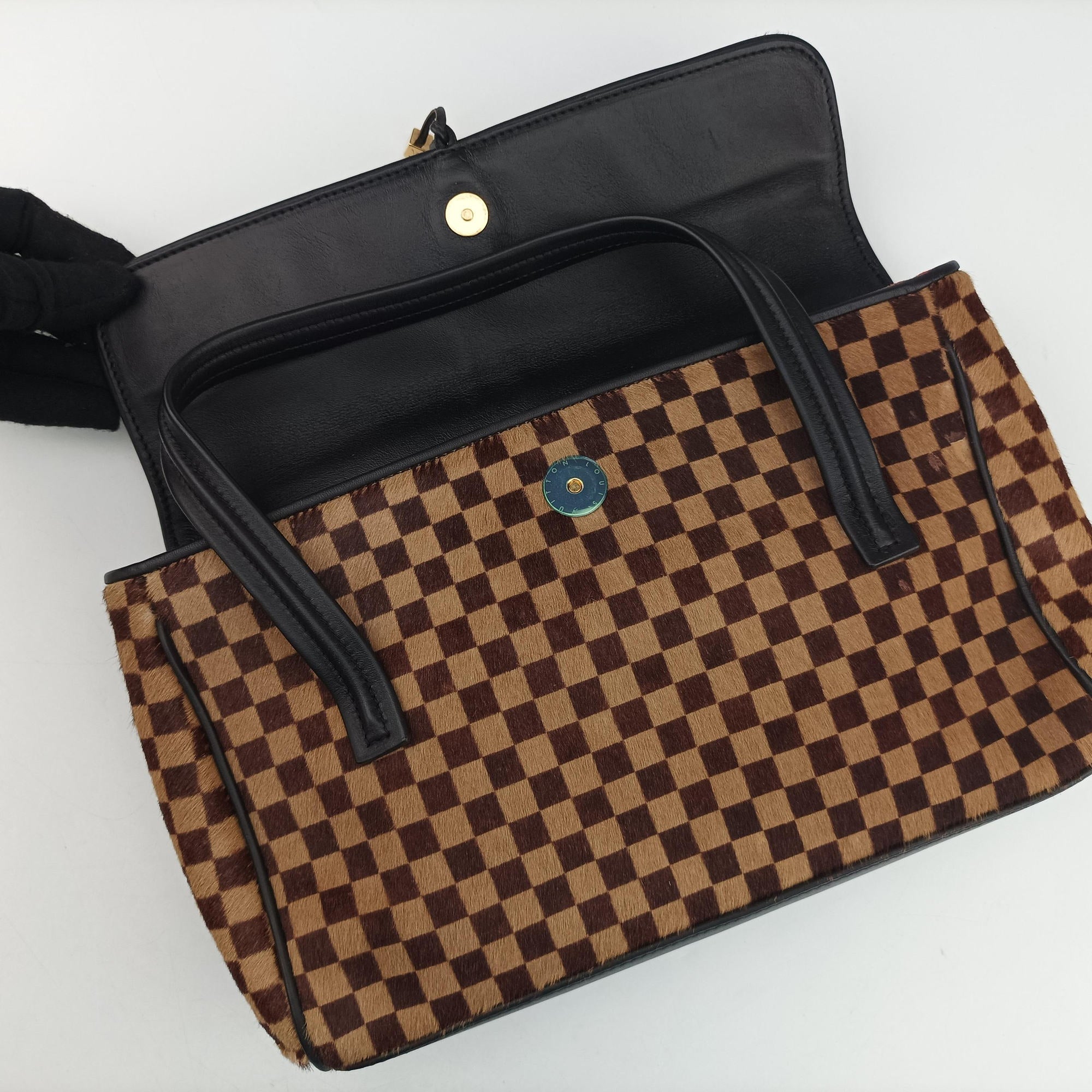 Pre-owned Louis Vuitton Lion Damier Sauvage Brown × Ebene × Checkerboard Pony Hair × Calf Leather M92131 handbag | stylenewstar