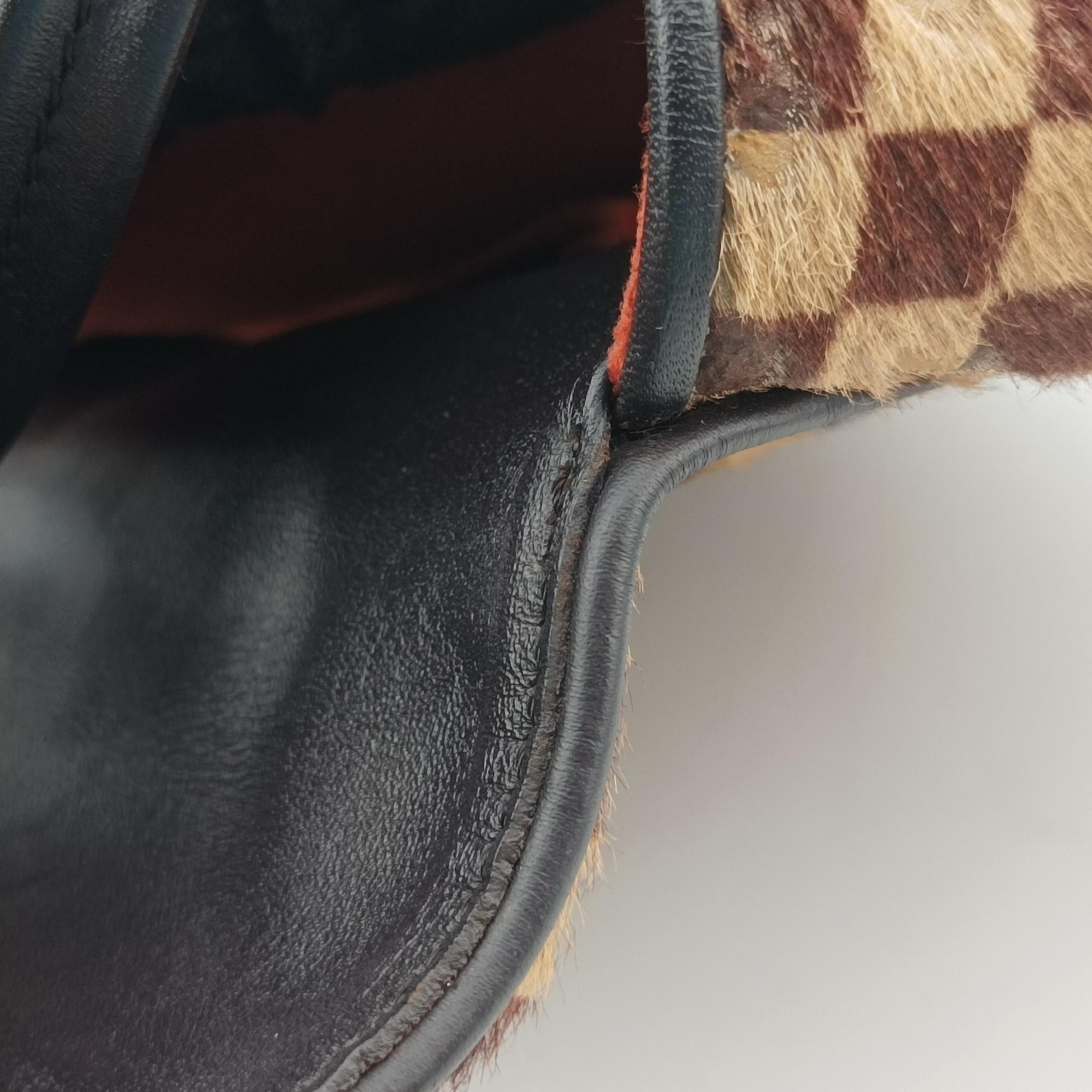 Pre-owned Louis Vuitton Lion Damier Sauvage Brown × Ebene × Checkerboard Pony Hair × Calf Leather M92131 handbag | stylenewstar