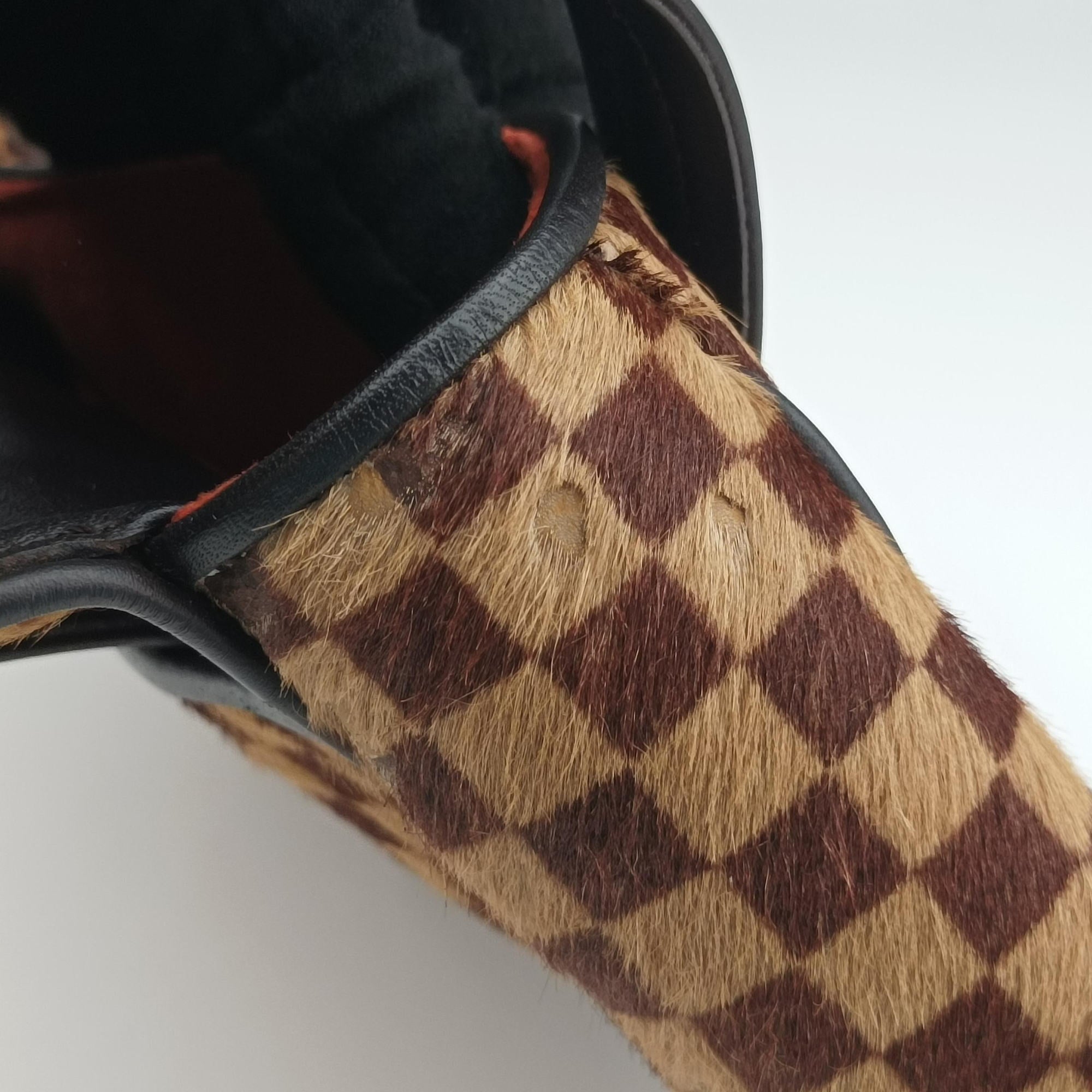 Pre-owned Louis Vuitton Lion Damier Sauvage Brown × Ebene × Checkerboard Pony Hair × Calf Leather M92131 handbag | stylenewstar