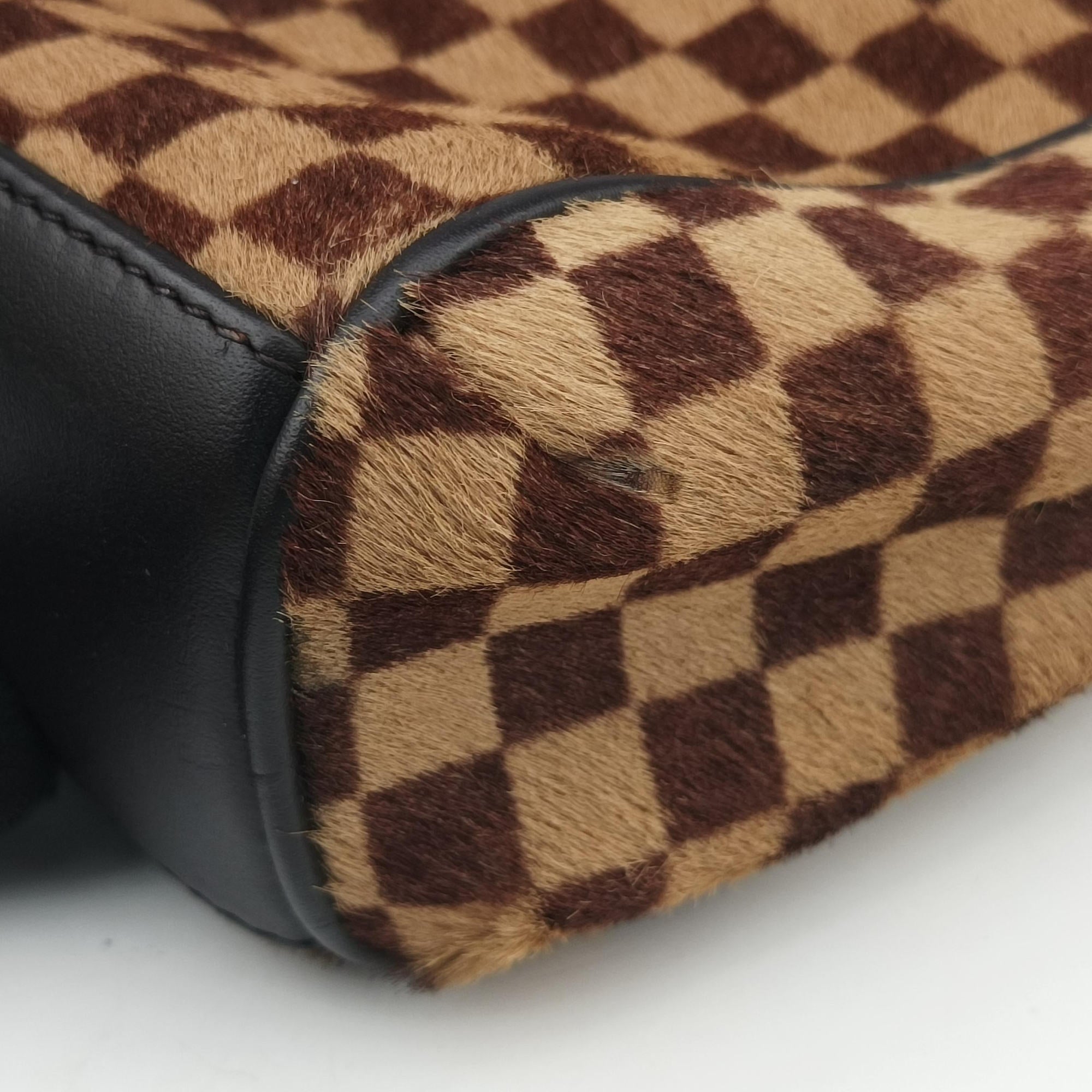 Pre-owned Louis Vuitton Lion Damier Sauvage Brown × Ebene × Checkerboard Pony Hair × Calf Leather M92131 handbag | stylenewstar