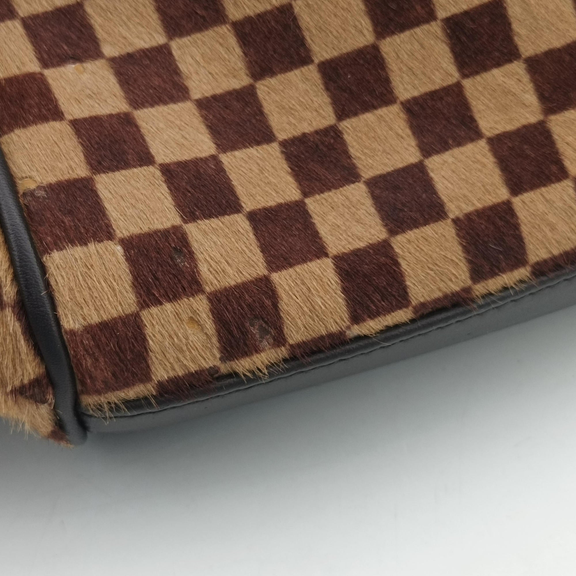 Pre-owned Louis Vuitton Lion Damier Sauvage Brown × Ebene × Checkerboard Pony Hair × Calf Leather M92131 handbag | stylenewstar