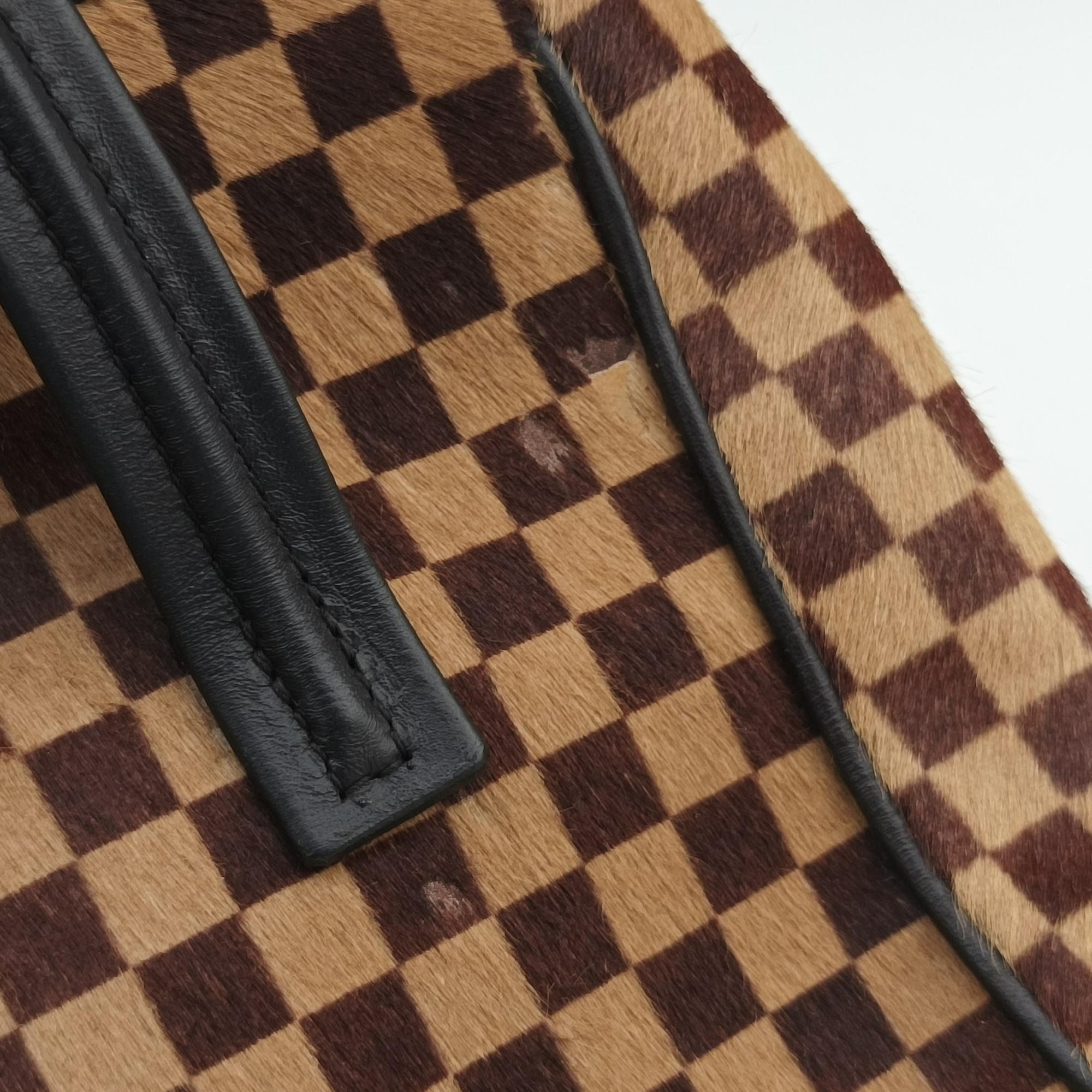 Pre-owned Louis Vuitton Lion Damier Sauvage Brown × Ebene × Checkerboard Pony Hair × Calf Leather M92131 handbag | stylenewstar