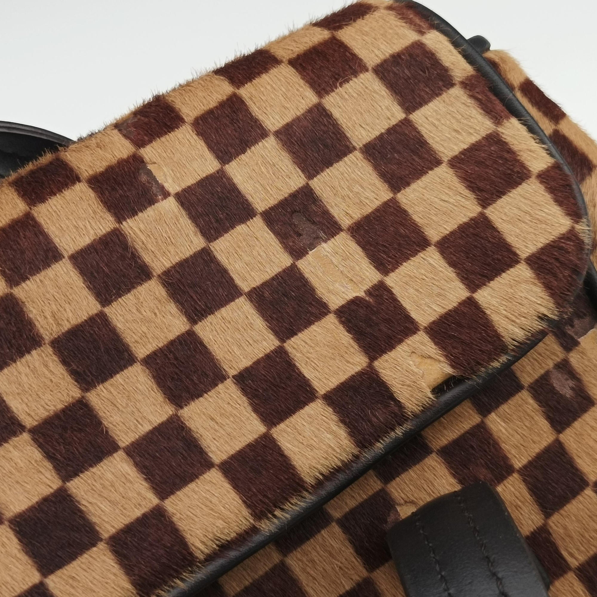 Pre-owned Louis Vuitton Lion Damier Sauvage Brown × Ebene × Checkerboard Pony Hair × Calf Leather M92131 handbag | stylenewstar