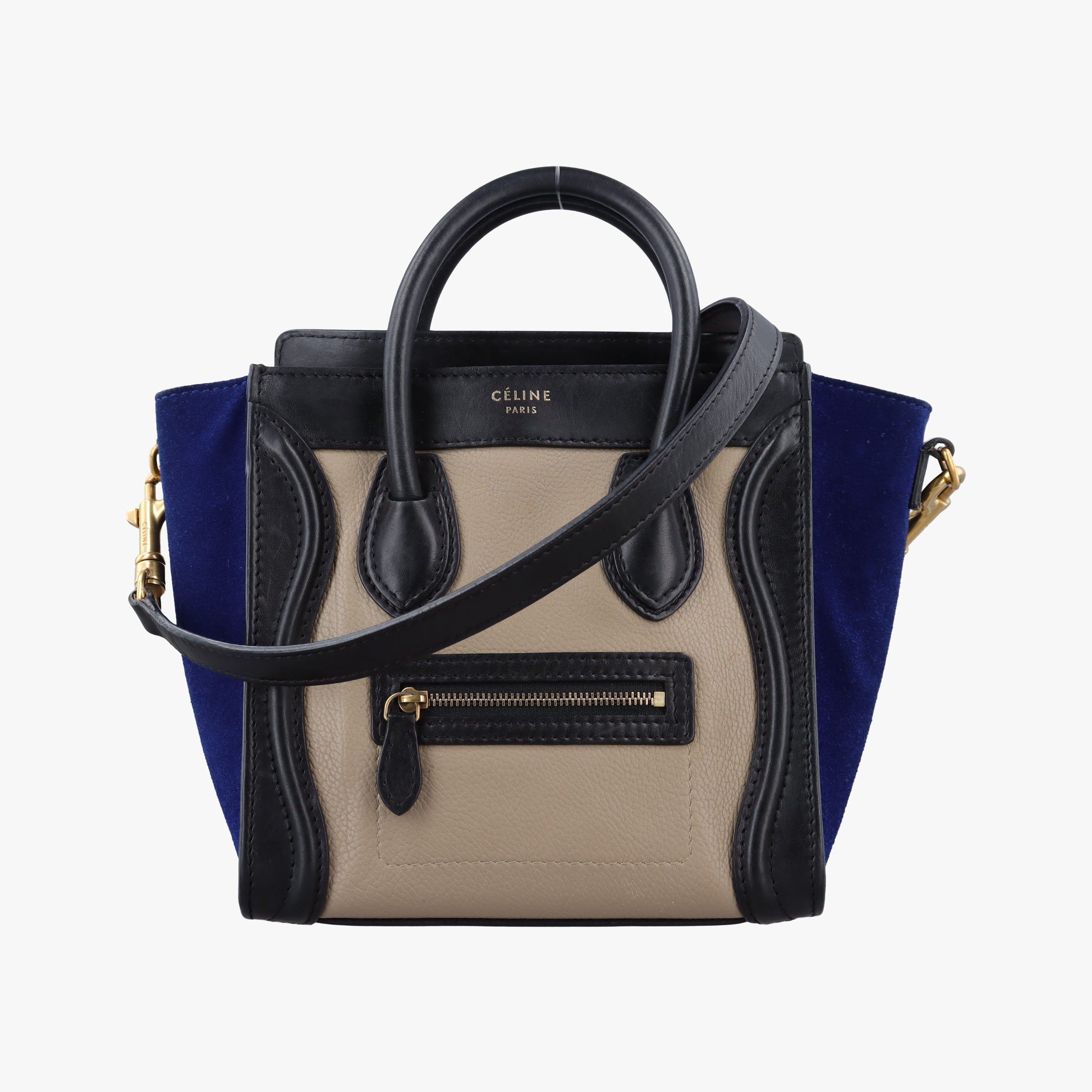 Vintage Celine Luggage Mini Shopper Beige×black×blue Suede × leather  shoulderbag | stylenewstar