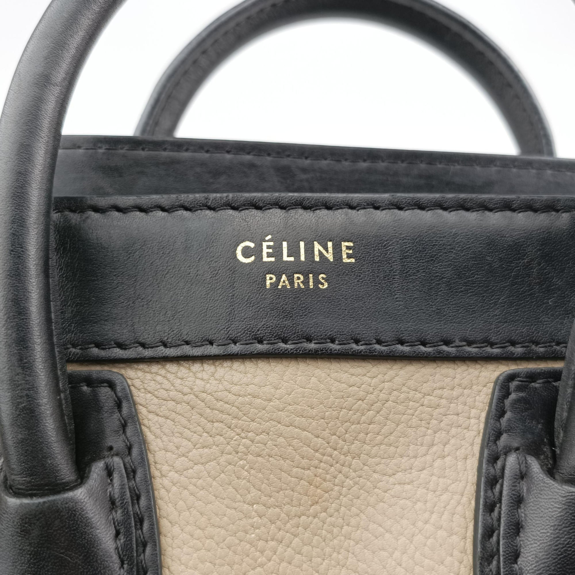 Vintage Celine Luggage Mini Shopper Beige×black×blue Suede × leather  shoulderbag | stylenewstar