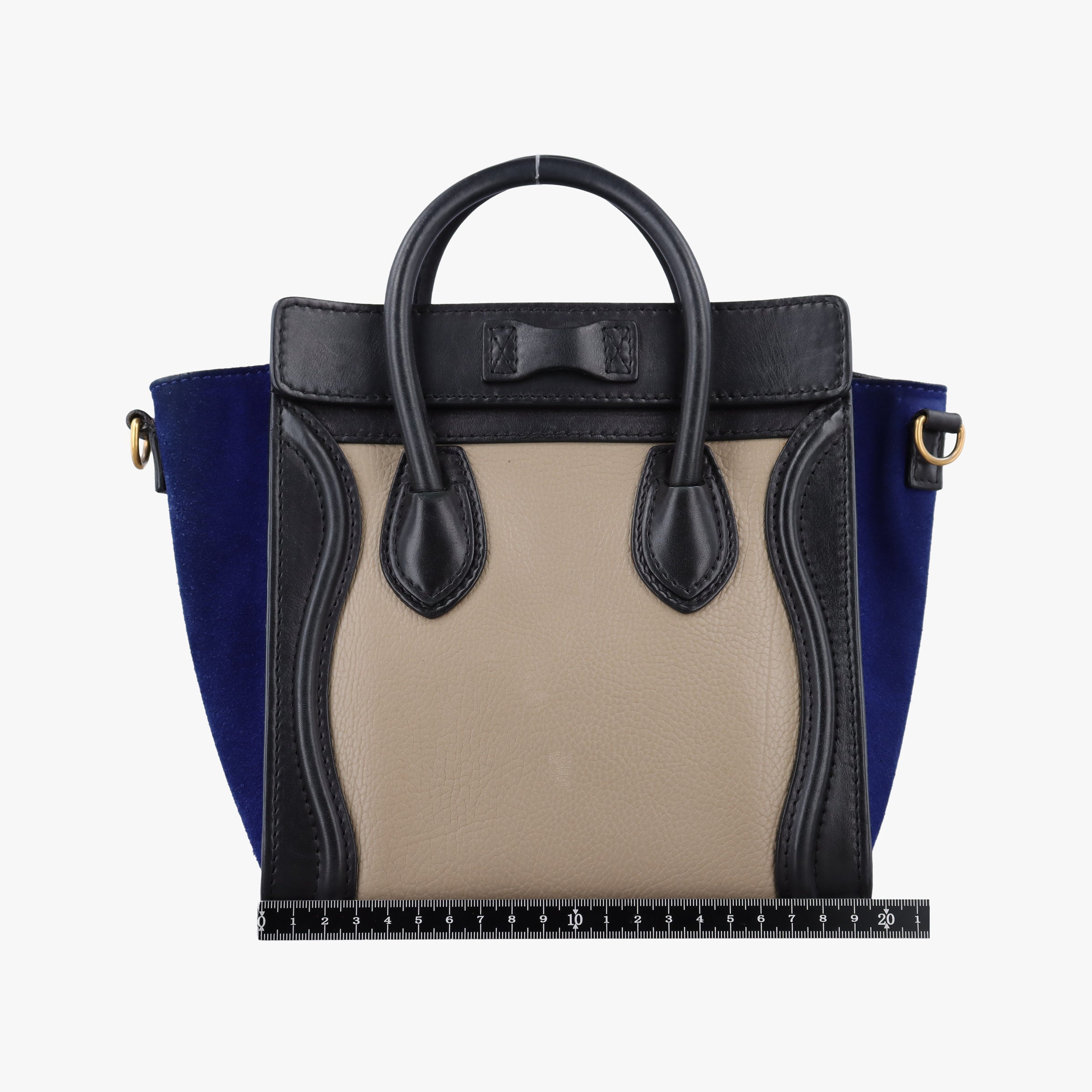 Vintage Celine Luggage Mini Shopper Beige×black×blue Suede × leather  shoulderbag | stylenewstar