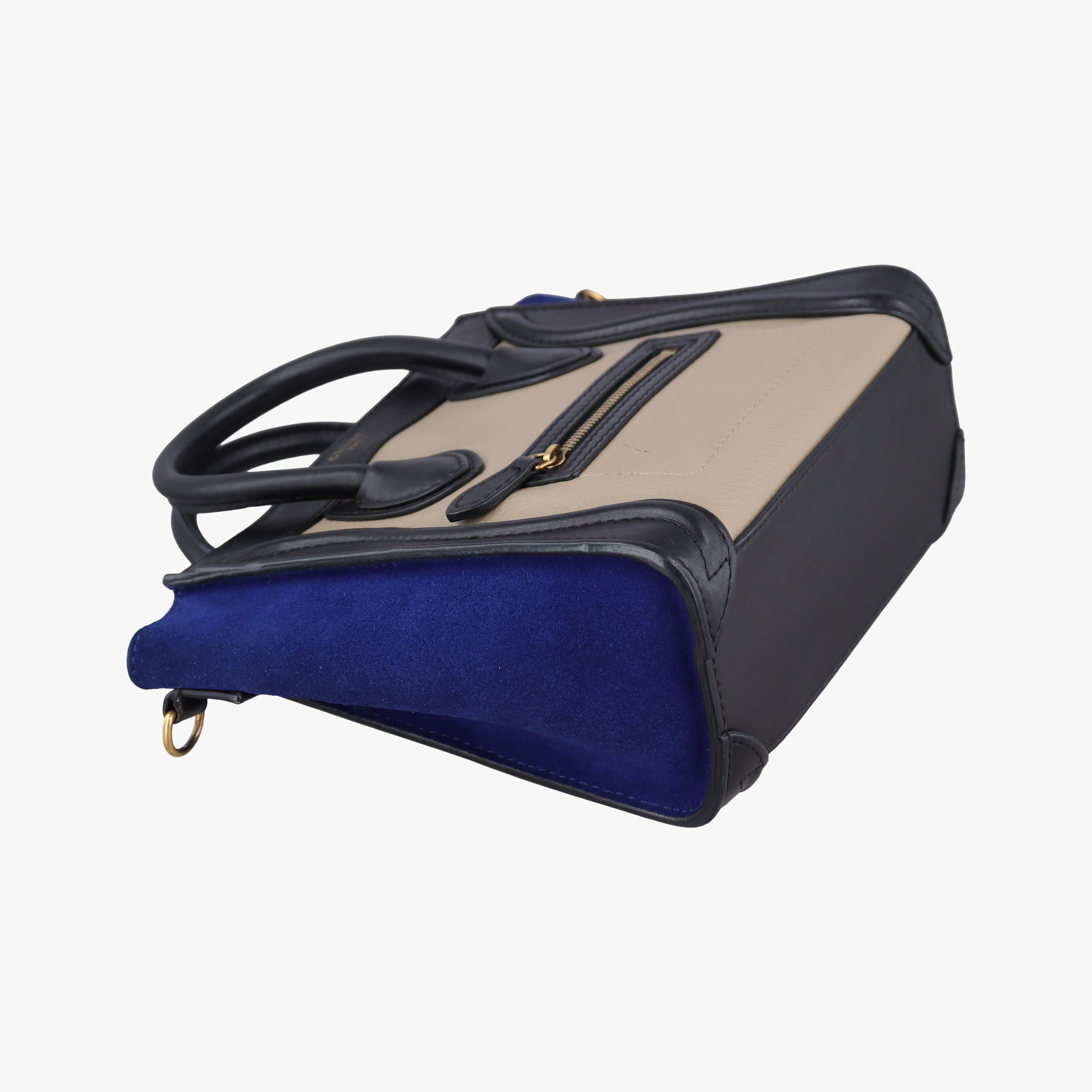 Vintage Celine Luggage Mini Shopper Beige×black×blue Suede × leather  shoulderbag | stylenewstar
