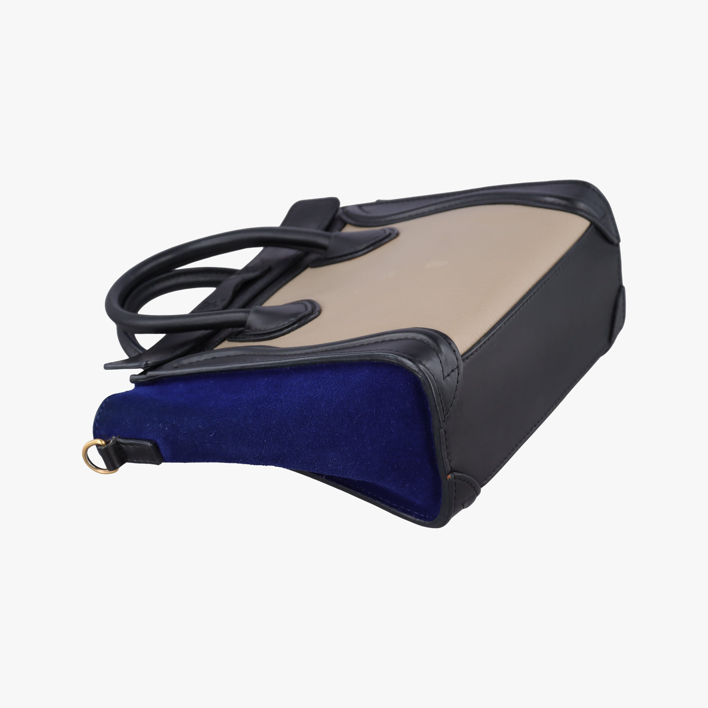 Vintage Celine Luggage Mini Shopper Beige×black×blue Suede × leather  shoulderbag | stylenewstar