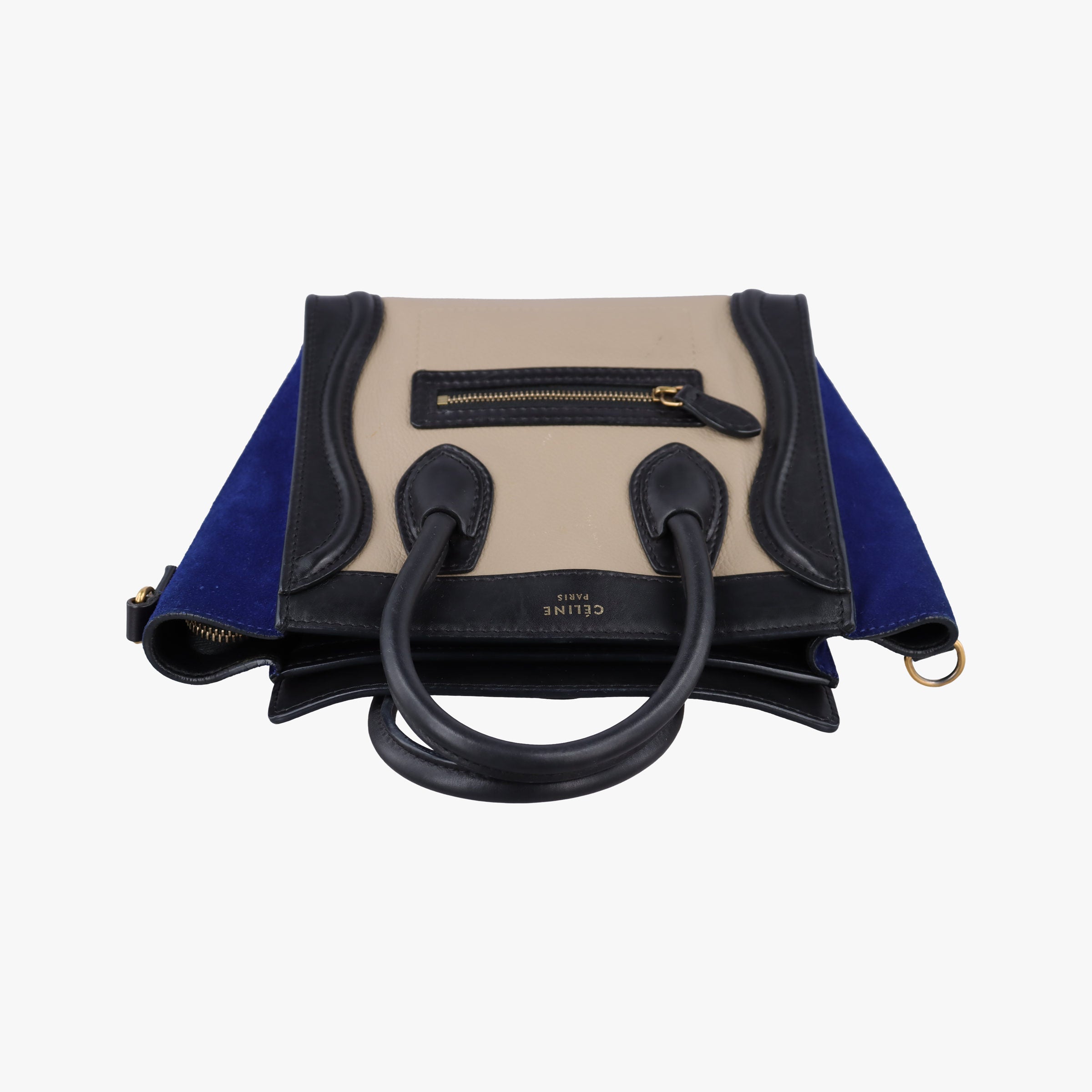 Vintage Celine Luggage Mini Shopper Beige×black×blue Suede × leather  shoulderbag | stylenewstar