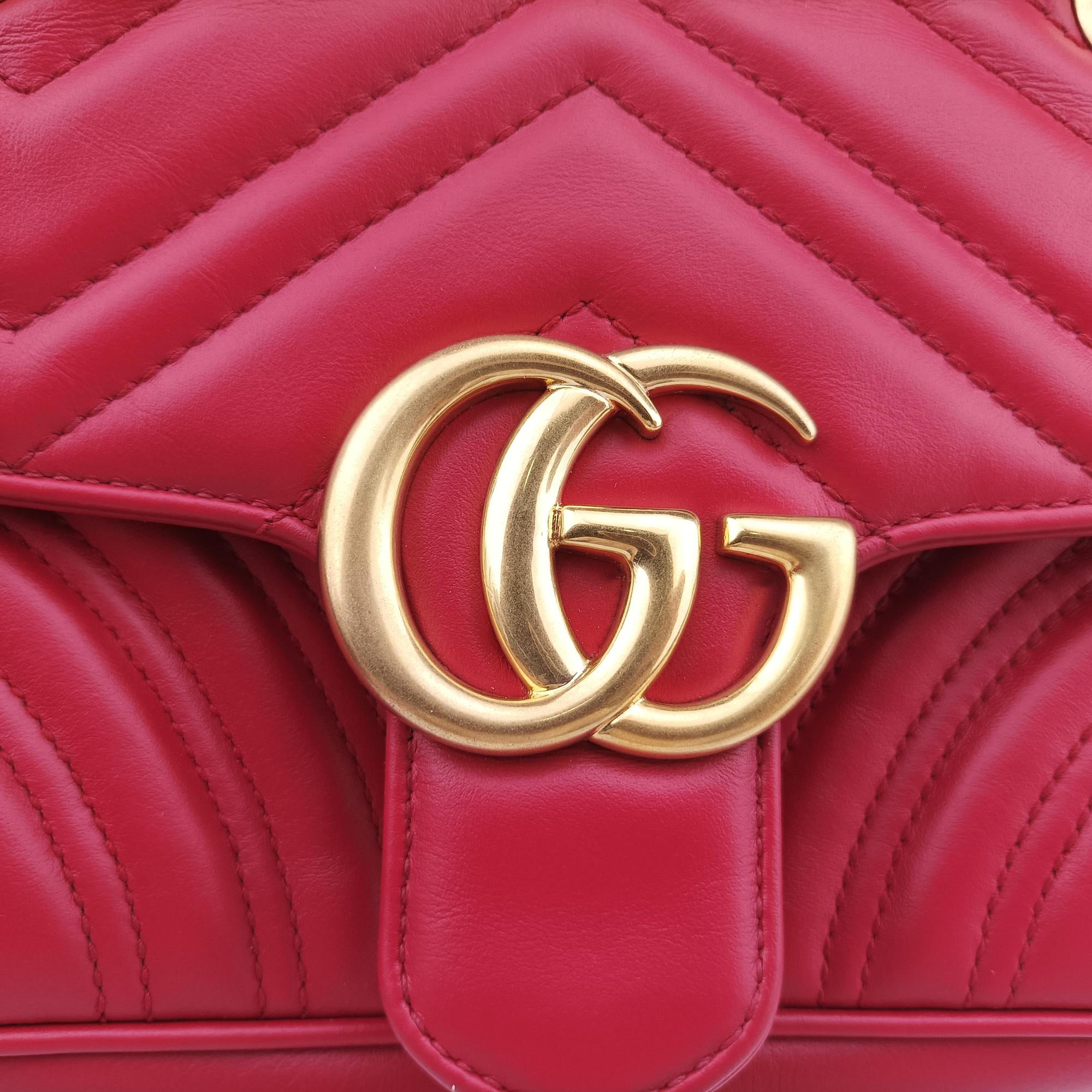Secondhand Gucci GG Marmont Red Leather 446744 shoulderbag | stylenewstar
