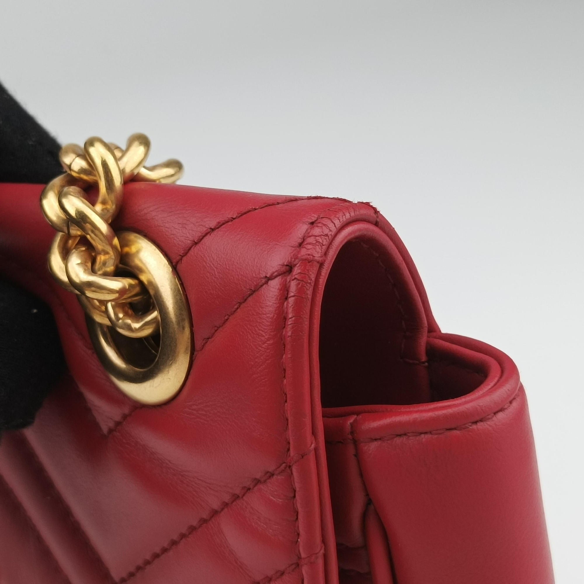 Secondhand Gucci GG Marmont Red Leather 446744 shoulderbag | stylenewstar