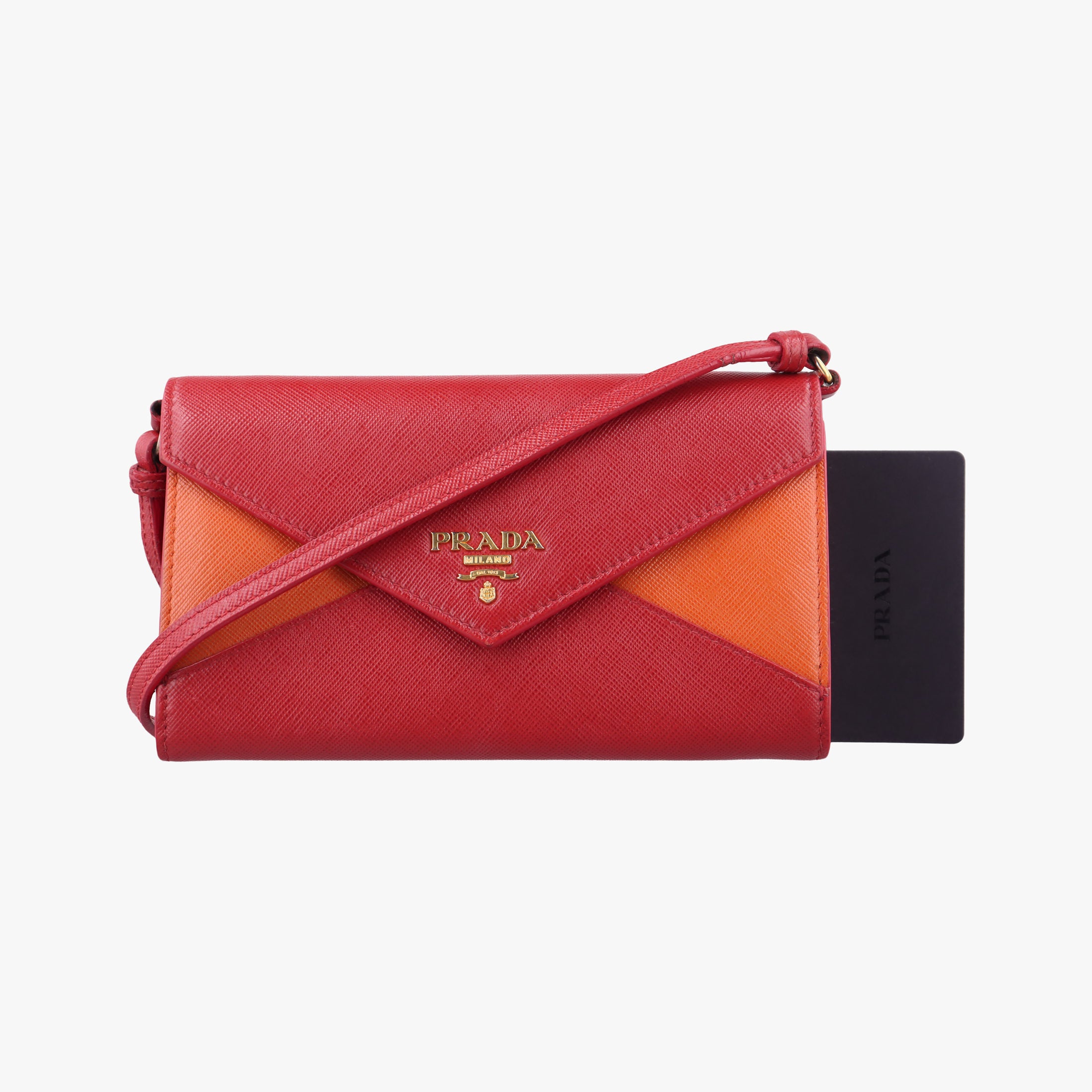 Pre-owned Prada Envelope Red x Orange Saffiano Leather  shoulderbag | stylenewstar