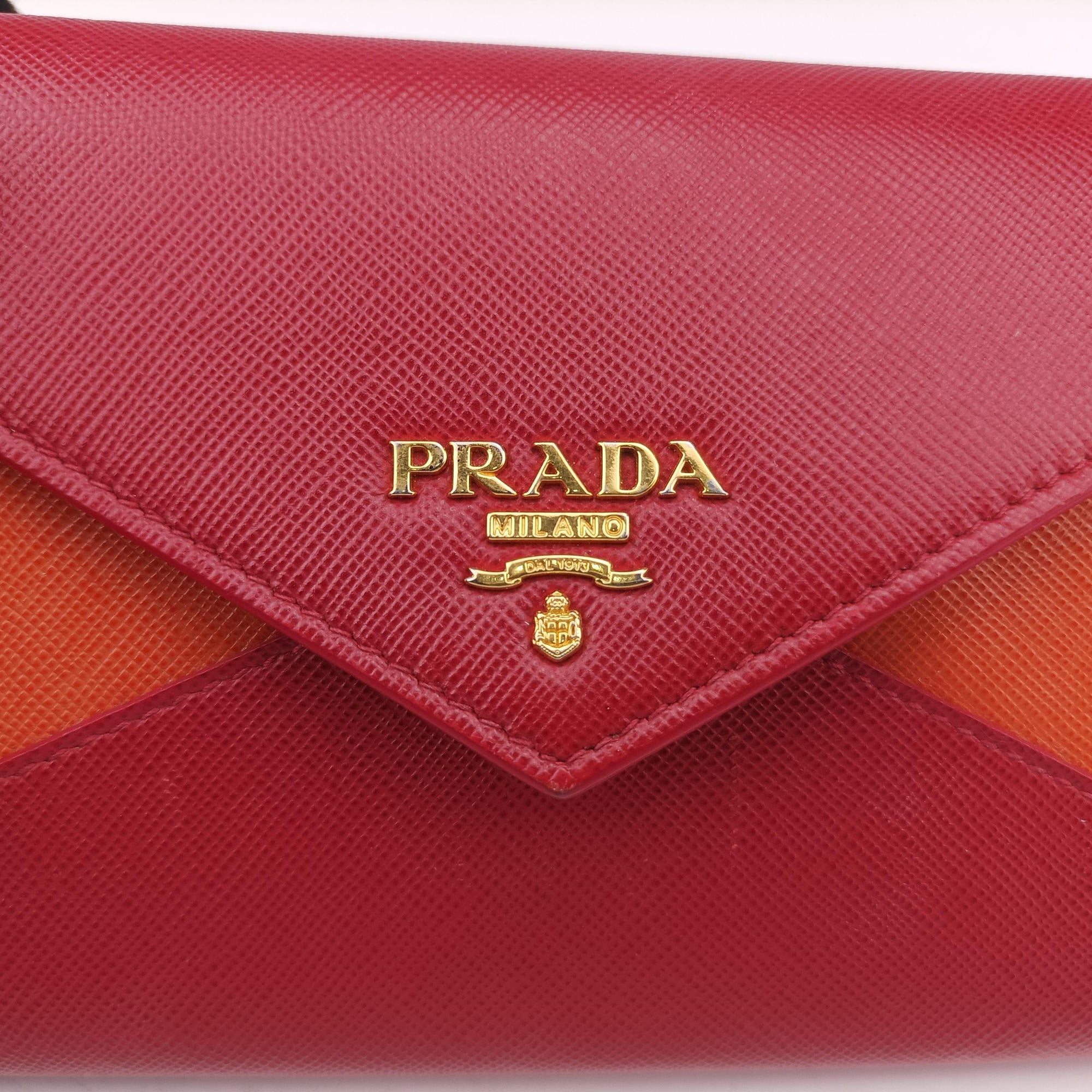Pre-owned Prada Envelope Red x Orange Saffiano Leather  shoulderbag | stylenewstar