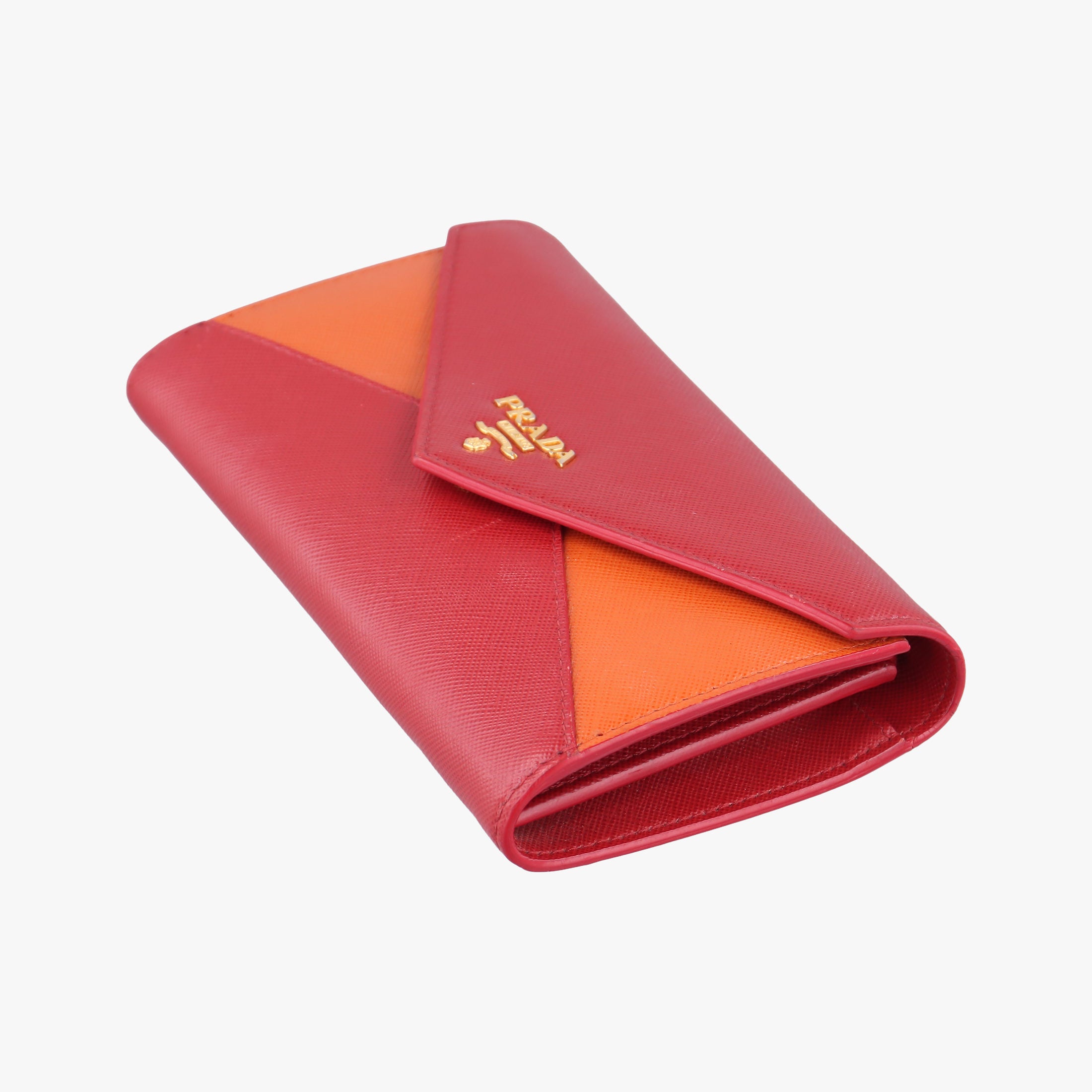 Pre-owned Prada Envelope Red x Orange Saffiano Leather  shoulderbag | stylenewstar