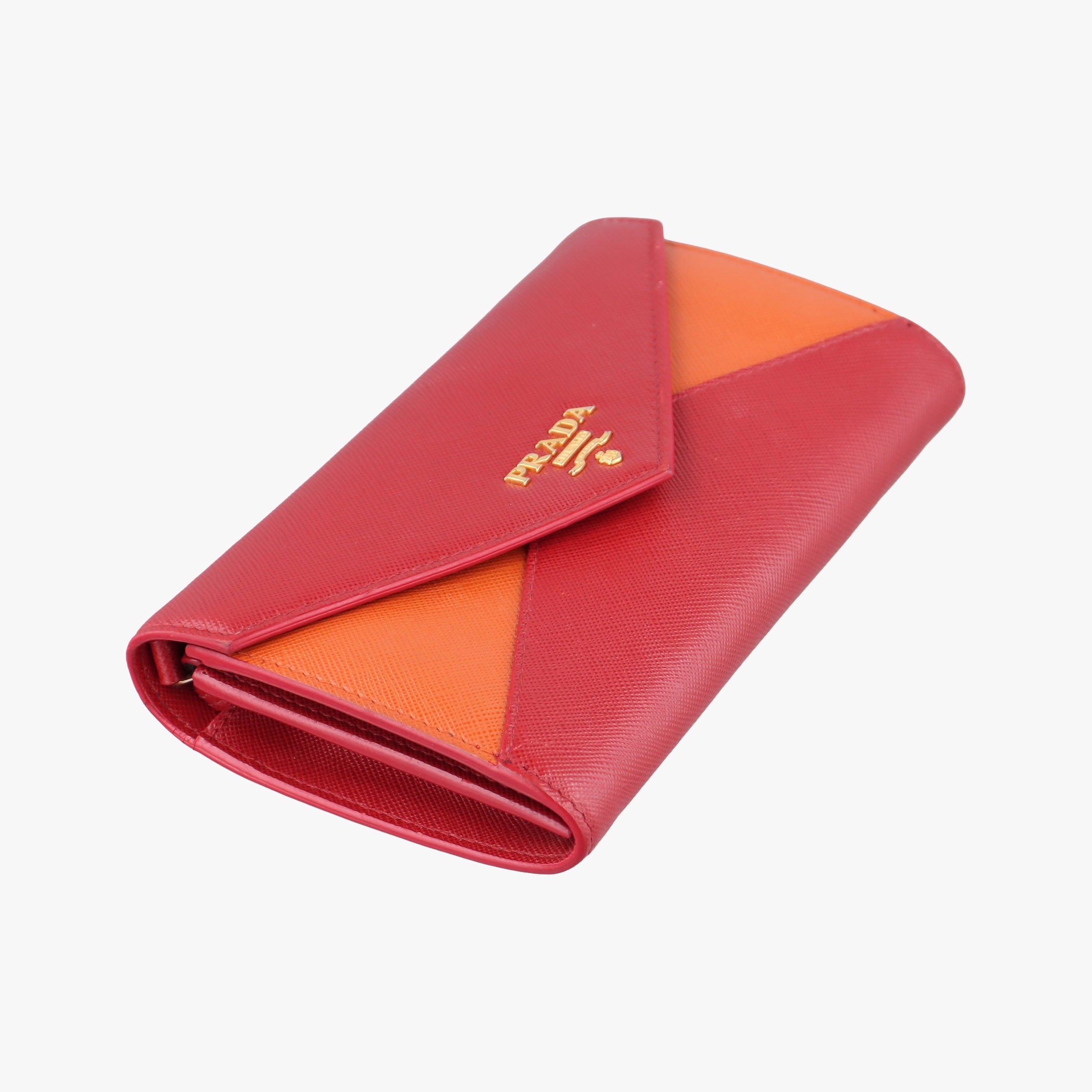 Pre-owned Prada Envelope Red x Orange Saffiano Leather  shoulderbag | stylenewstar