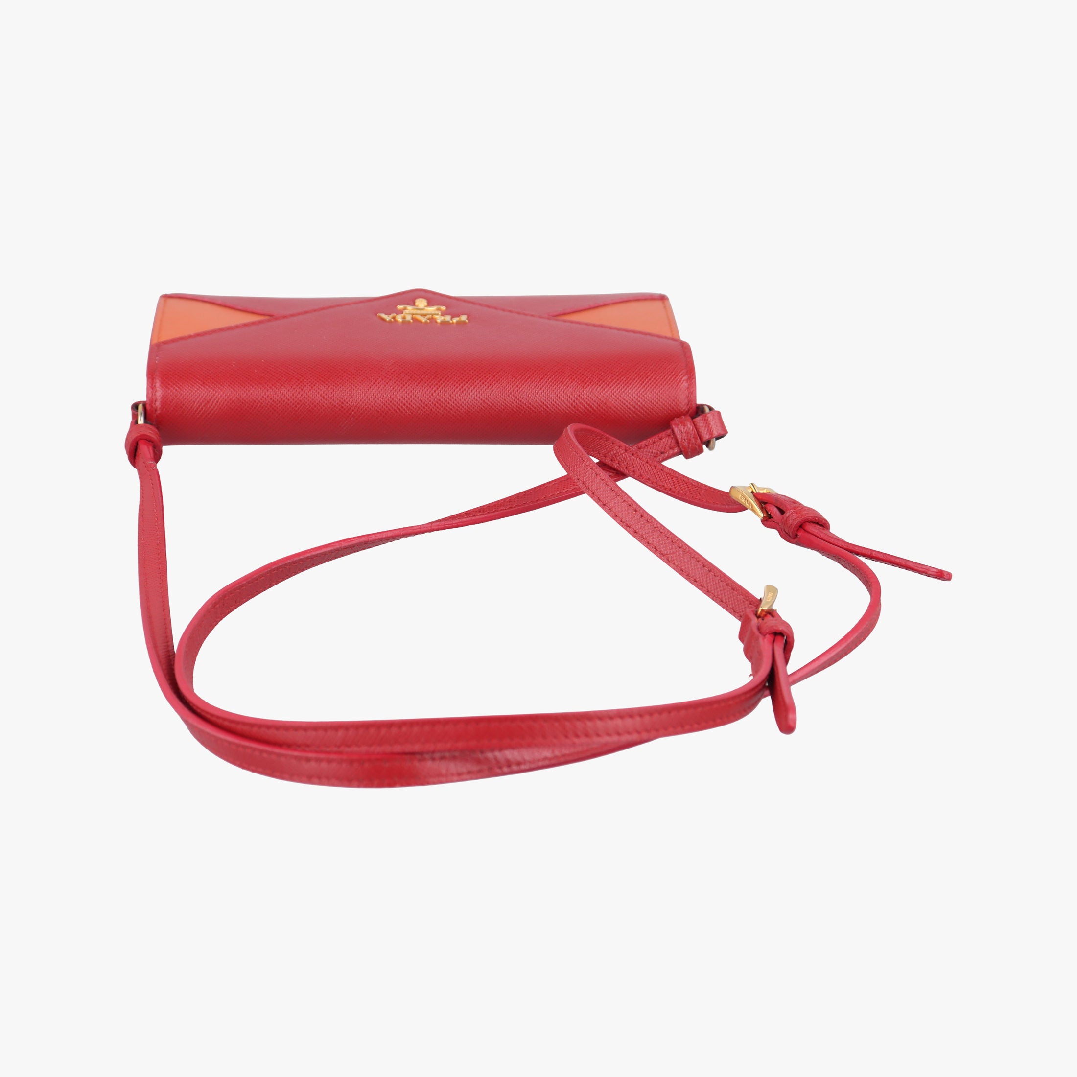 Pre-owned Prada Envelope Red x Orange Saffiano Leather  shoulderbag | stylenewstar