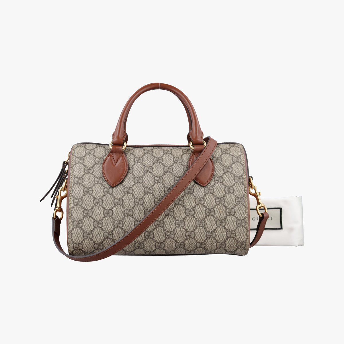 Vintage Gucci GG SUPREME beige×brown PVC coated canvas×Leather 409529 shoulderbag | stylenewstar