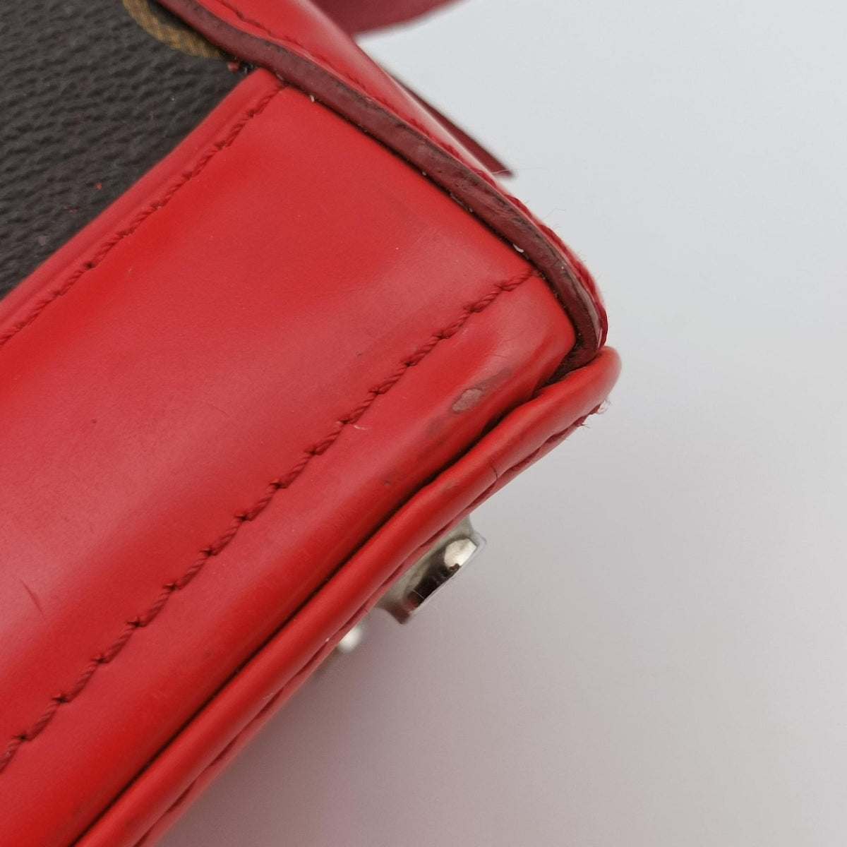 Pre-owned Louis Vuitton Dora PM brown×COQUELICOT Monogram canvas×calf leather M40274 handbag | stylenewstar