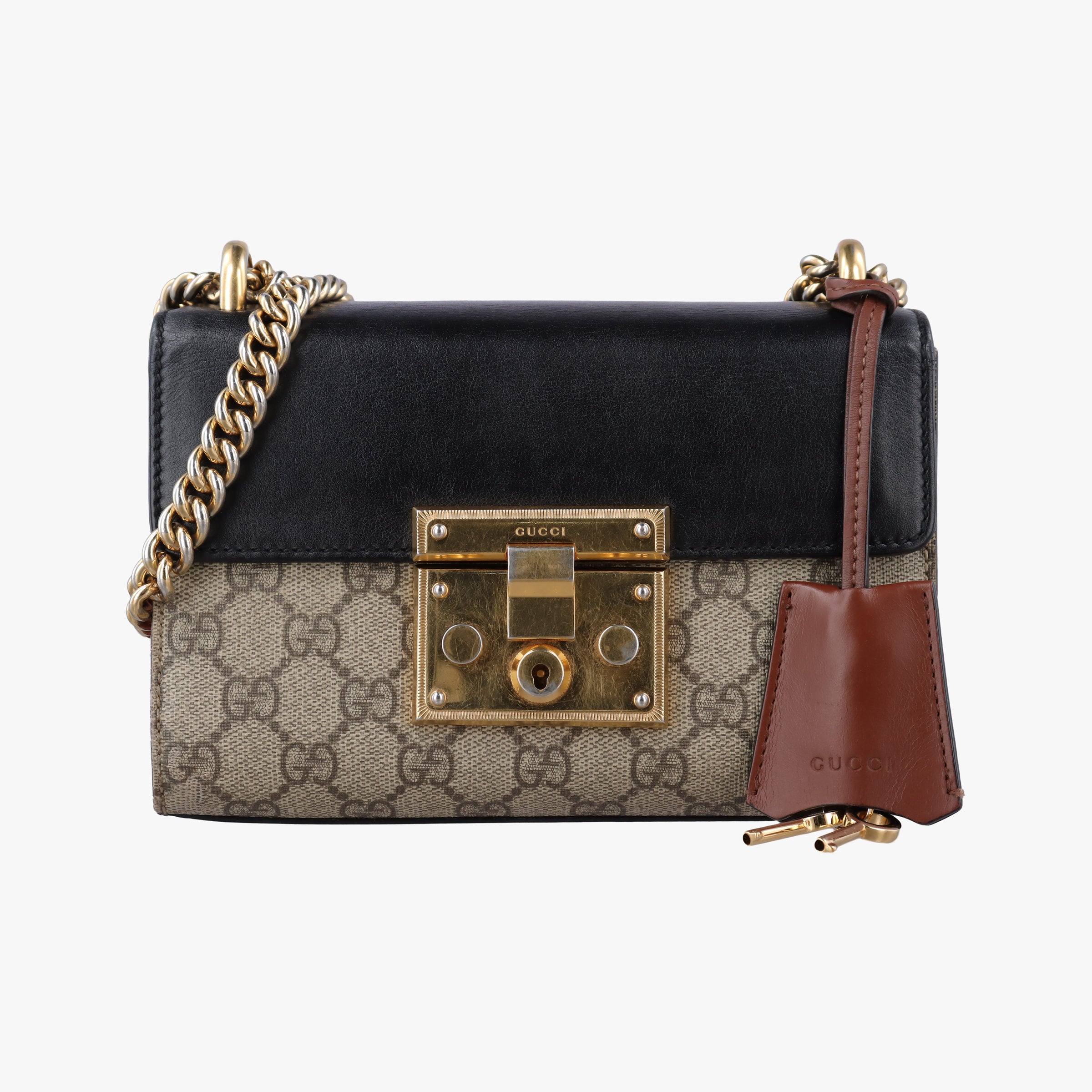 Pre-owned Gucci Padlock beige×black PVC coated canvas×Leather 409487 shoulderbag | stylenewstar
