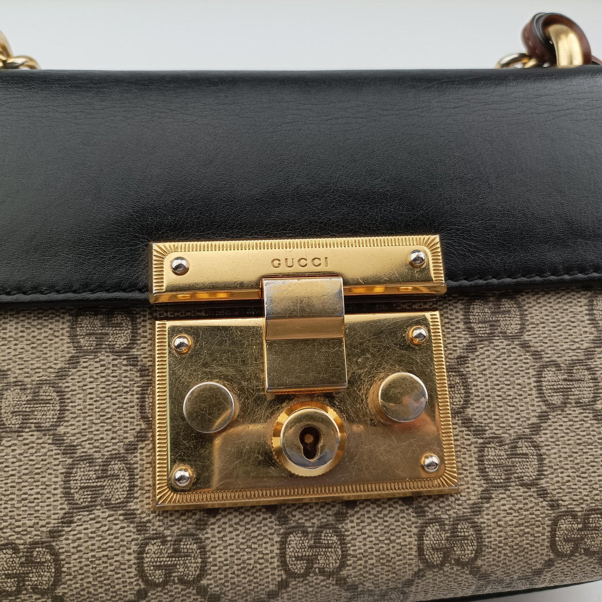 Pre-owned Gucci Padlock beige×black PVC coated canvas×Leather 409487 shoulderbag | stylenewstar