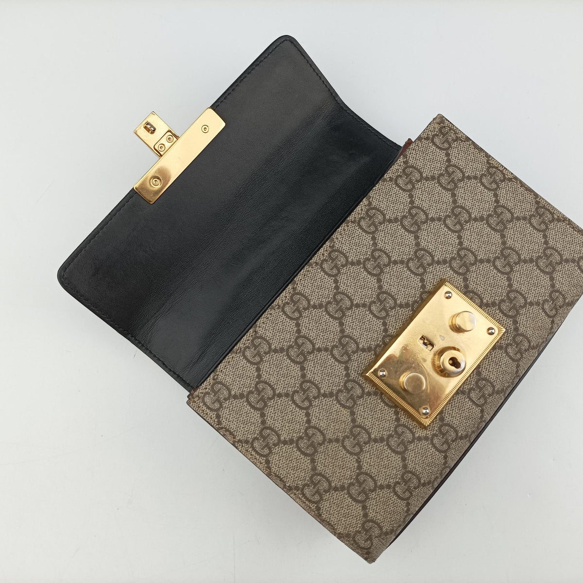 Pre-owned Gucci Padlock beige×black PVC coated canvas×Leather 409487 shoulderbag | stylenewstar