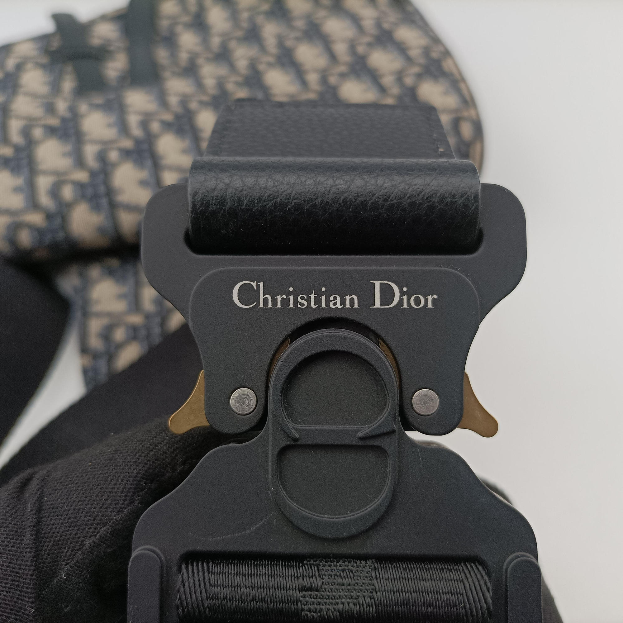 Pre-owned Christian Dior saddle Navy Jacquard×Leather  bum bag/waist bag | stylenewstar