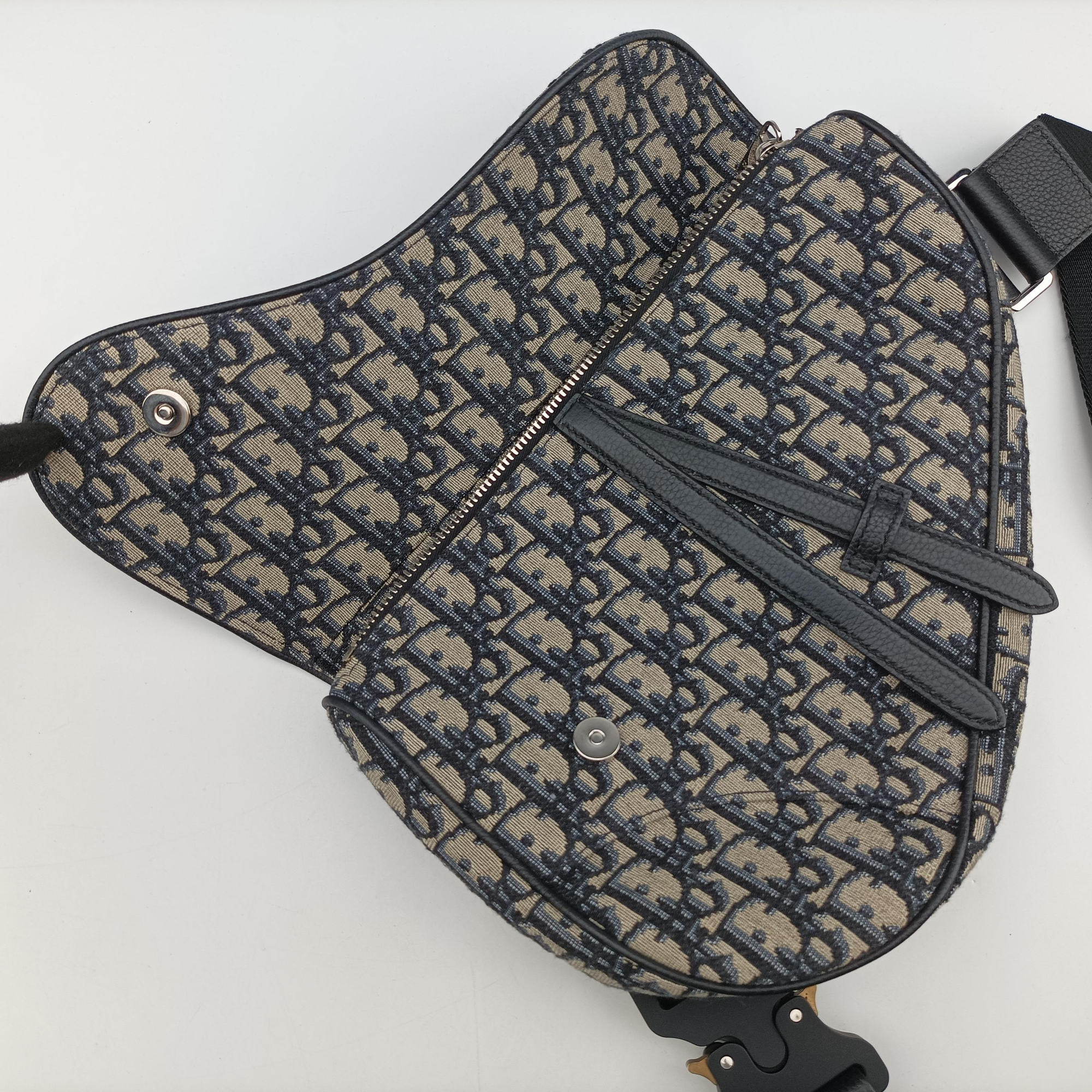 Pre-owned Christian Dior saddle Navy Jacquard×Leather  bum bag/waist bag | stylenewstar