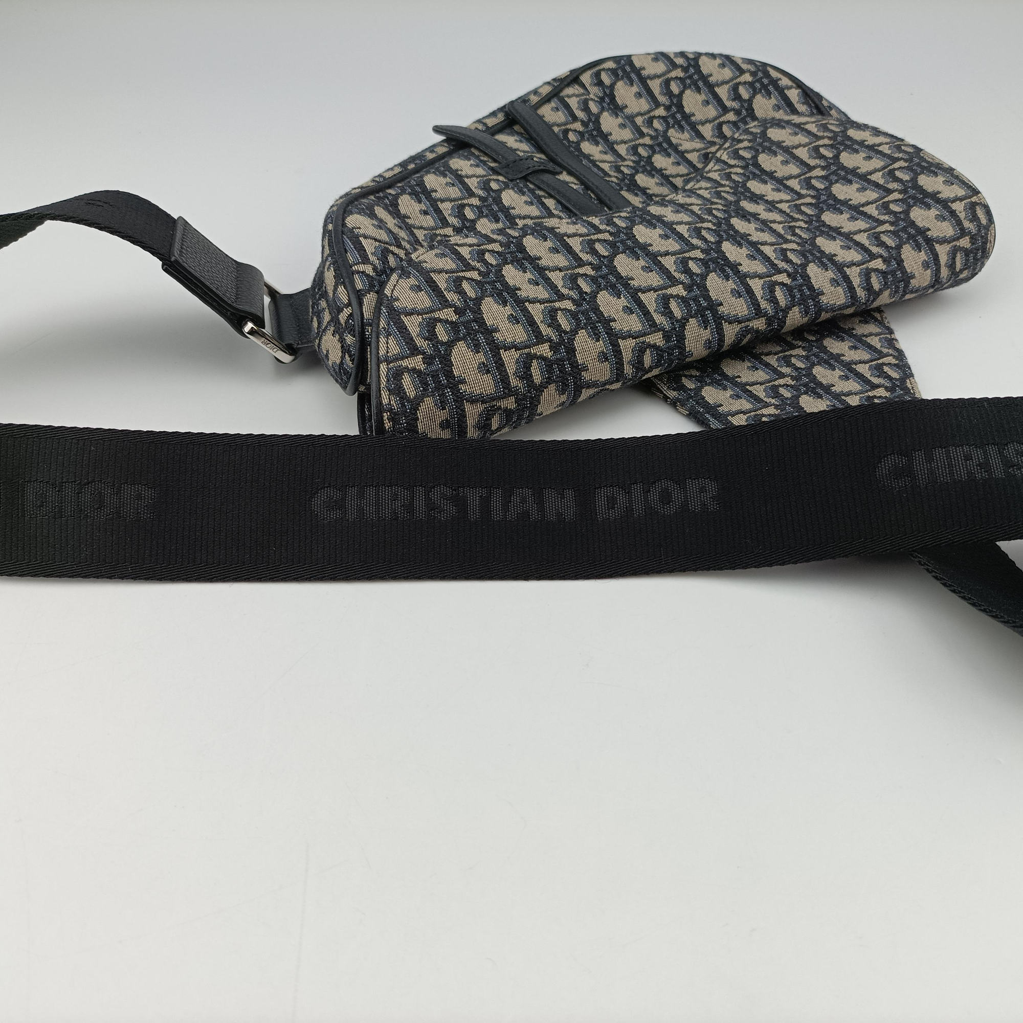Pre-owned Christian Dior saddle Navy Jacquard×Leather  bum bag/waist bag | stylenewstar