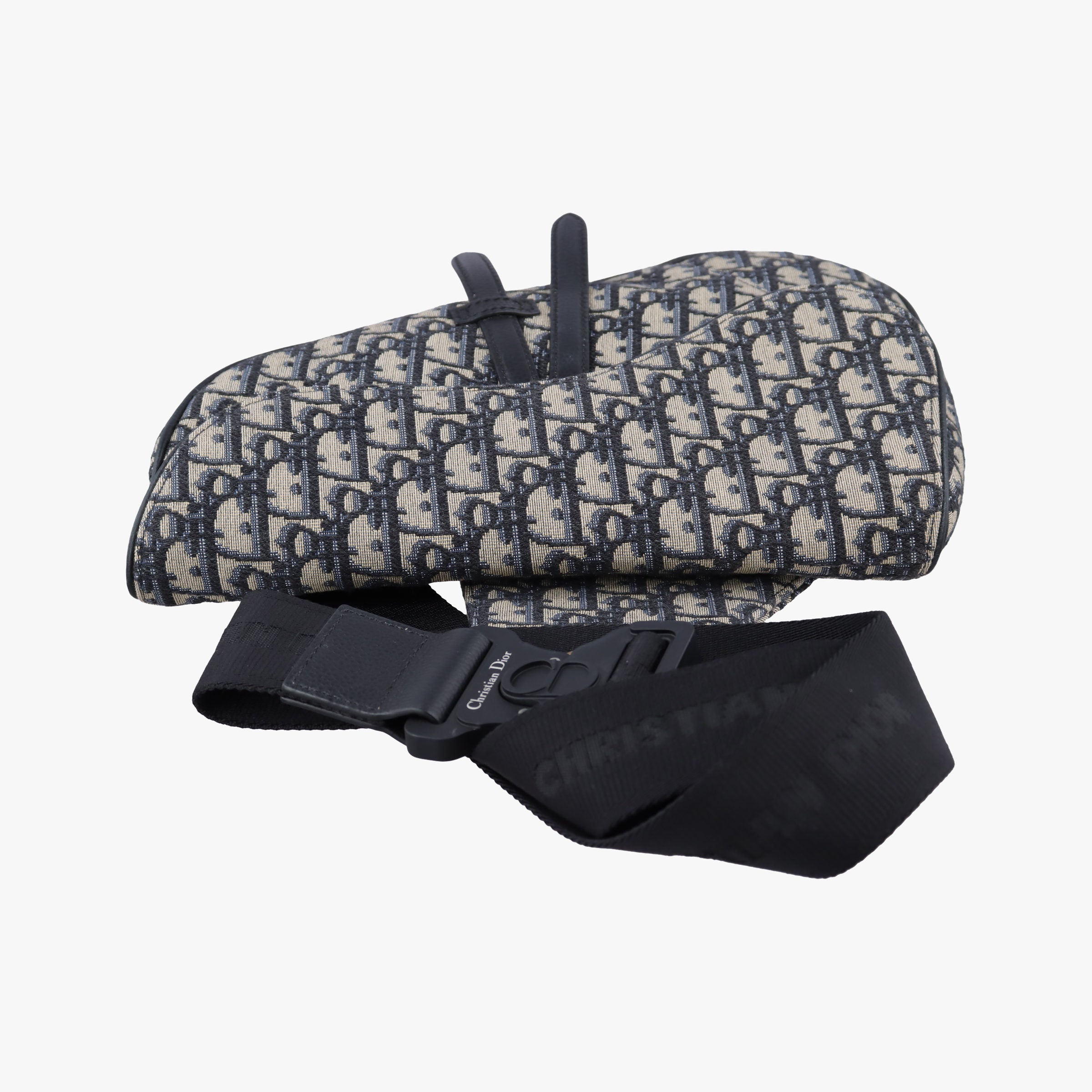 Pre-owned Christian Dior saddle Navy Jacquard×Leather  bum bag/waist bag | stylenewstar
