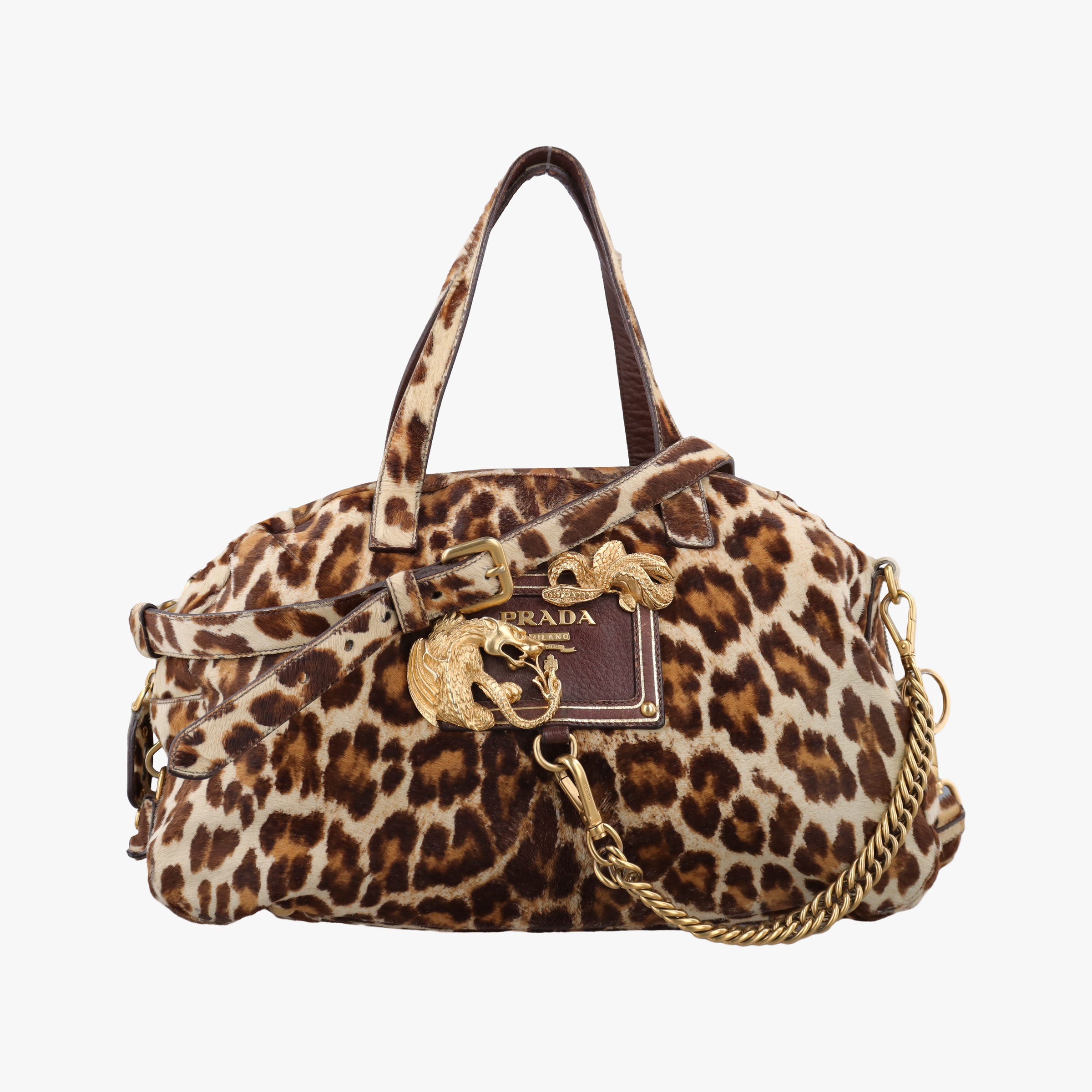 Pre-owned Prada Leopard print Multicolour ponyhair　  shoulderbag | stylenewstar