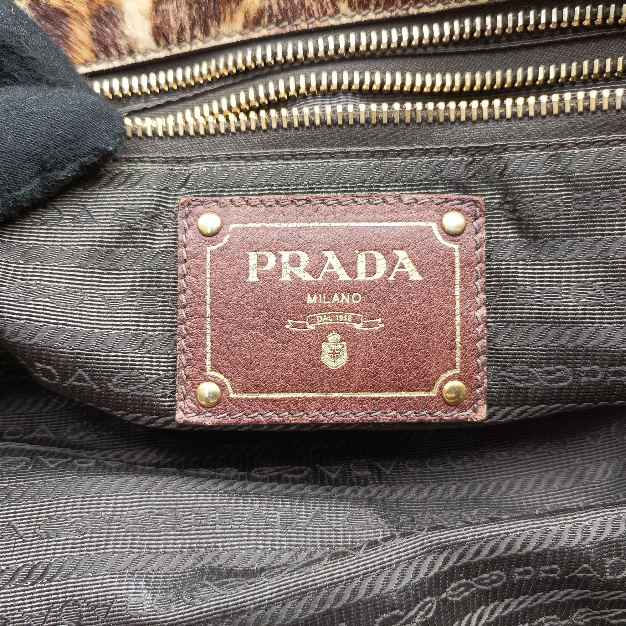 Pre-owned Prada Leopard print Multicolour ponyhair　  shoulderbag | stylenewstar