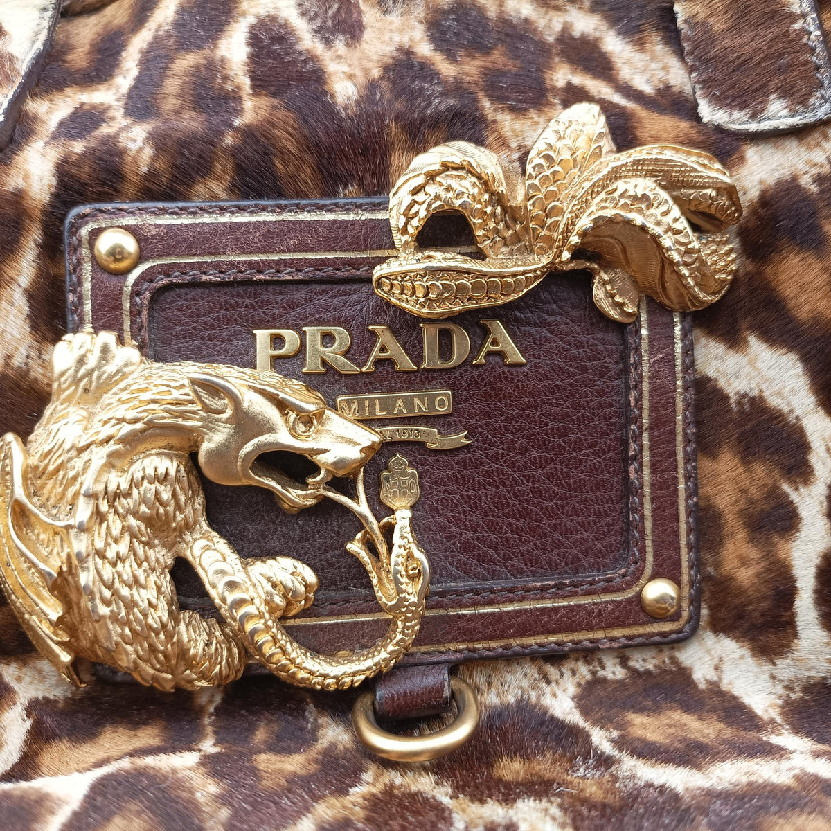Pre-owned Prada Leopard print Multicolour ponyhair　  shoulderbag | stylenewstar