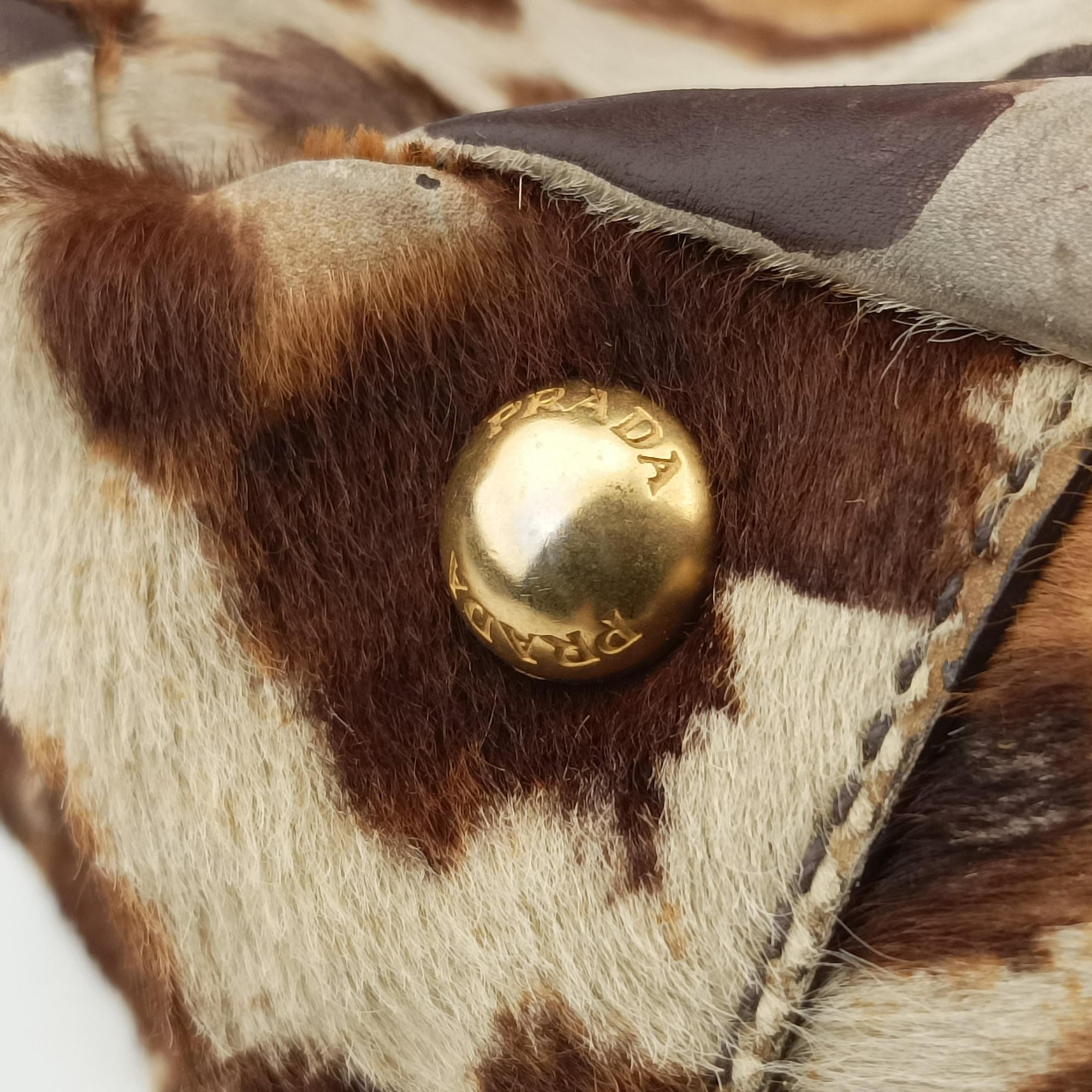 Pre-owned Prada Leopard print Multicolour ponyhair　  shoulderbag | stylenewstar