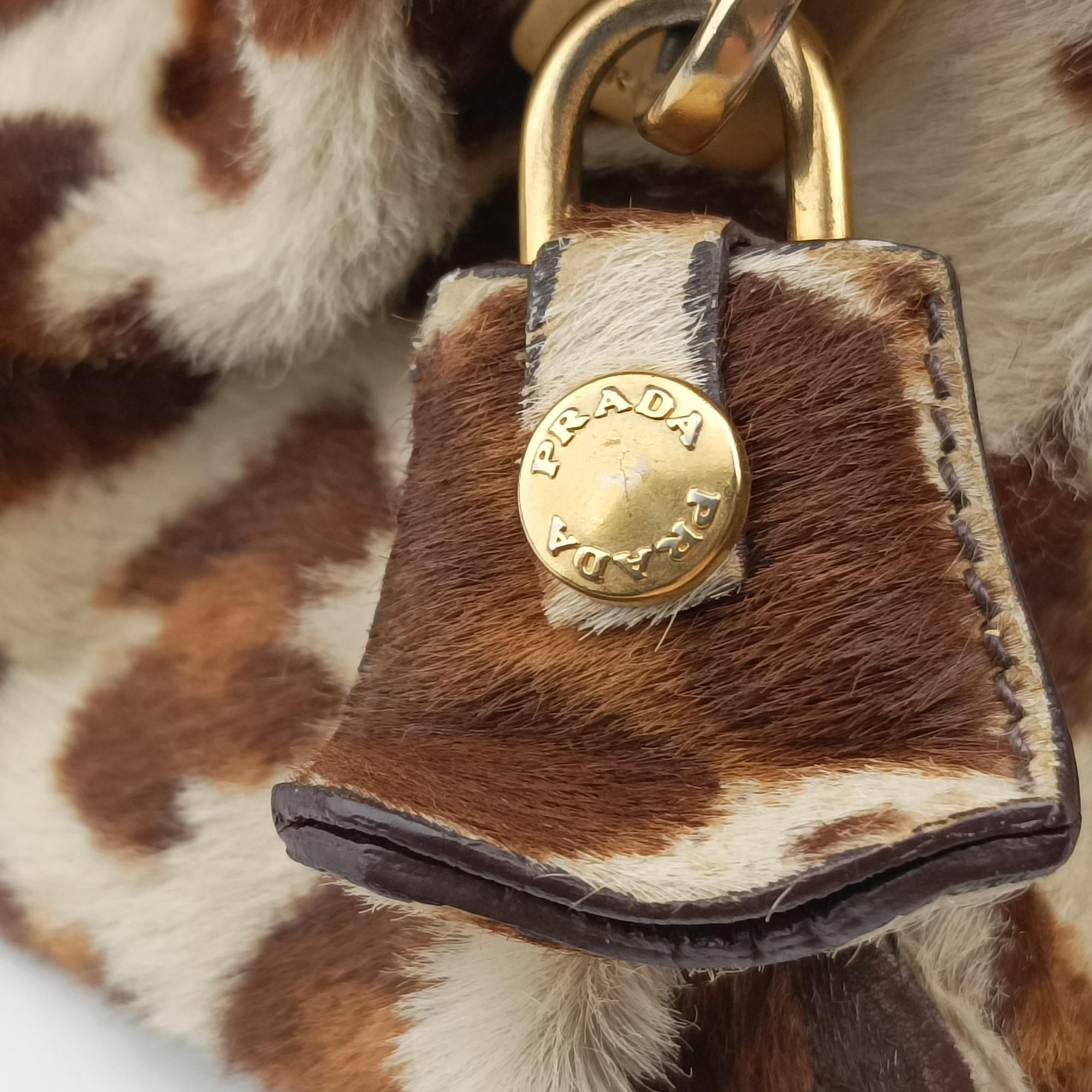 Pre-owned Prada Leopard print Multicolour ponyhair　  shoulderbag | stylenewstar