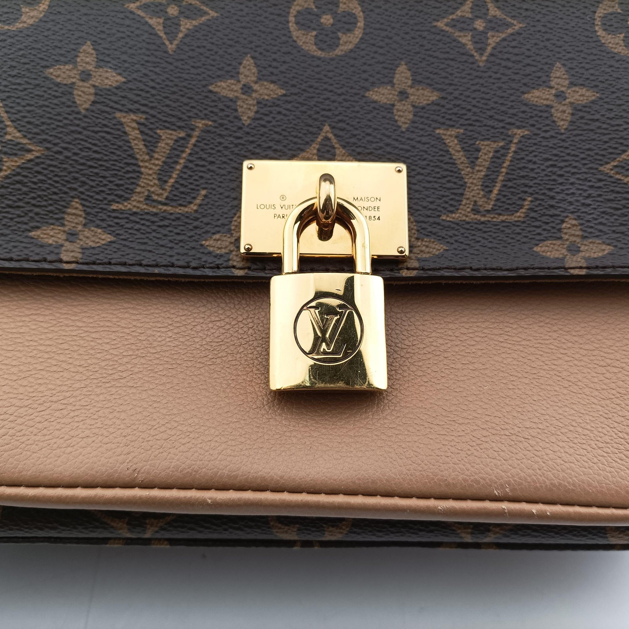Pre-owned Louis Vuitton MARIGNAN brown×SESAME Monogram Canvas×calf leather M44544 shoulderbag | stylenewstar