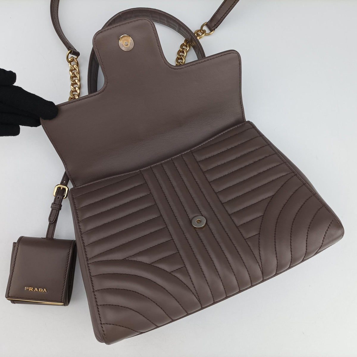Vintage Prada Diagramme Grayish Brown Leather  shoulderbag | stylenewstar