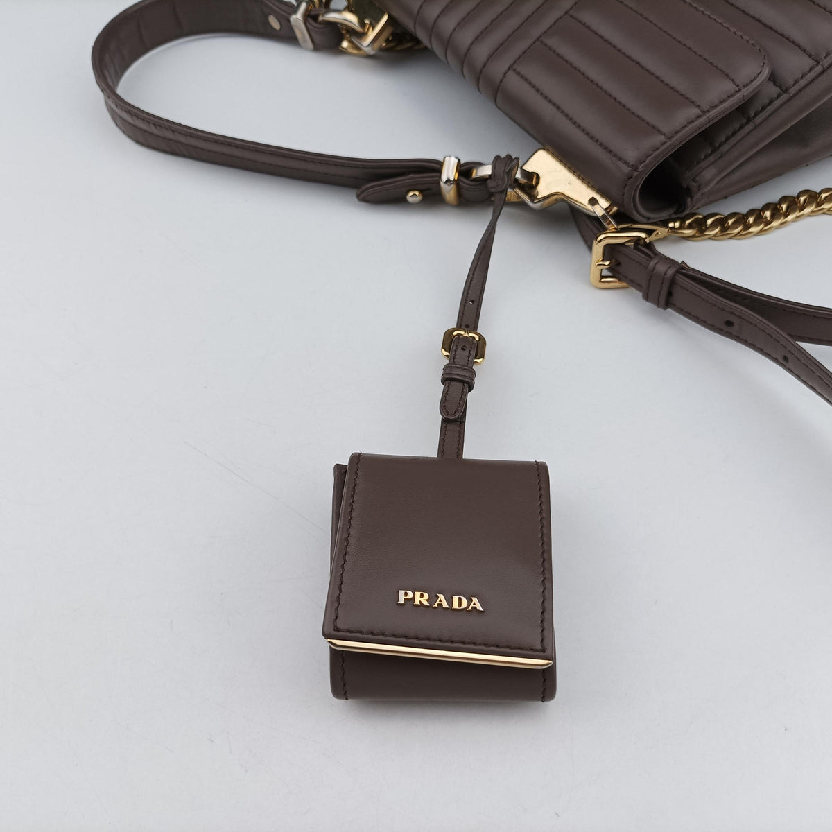 Vintage Prada Diagramme Grayish Brown Leather  shoulderbag | stylenewstar