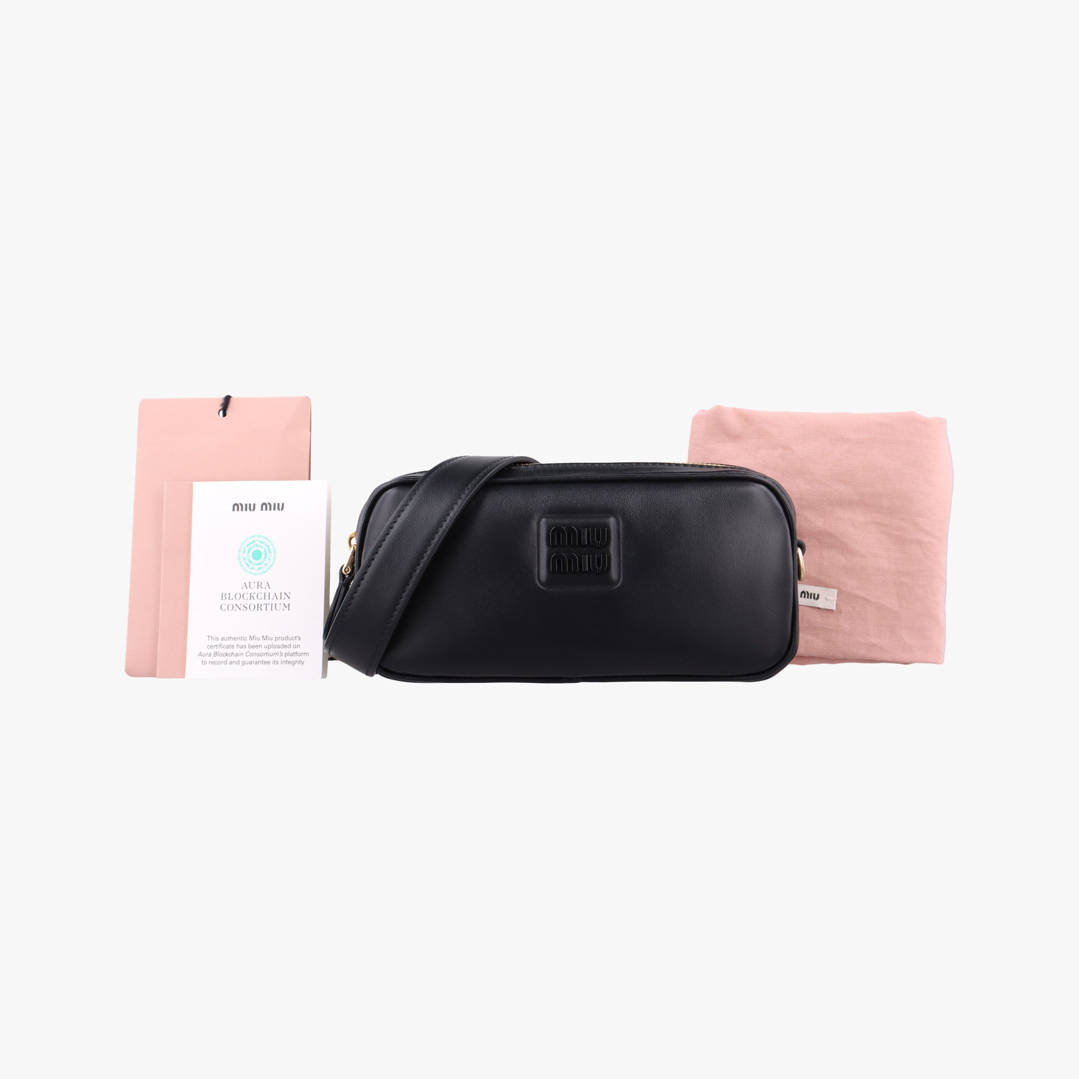 Pre-owned Miu Miu Logo belt Black leather  bum bag/waist bag | stylenewstar